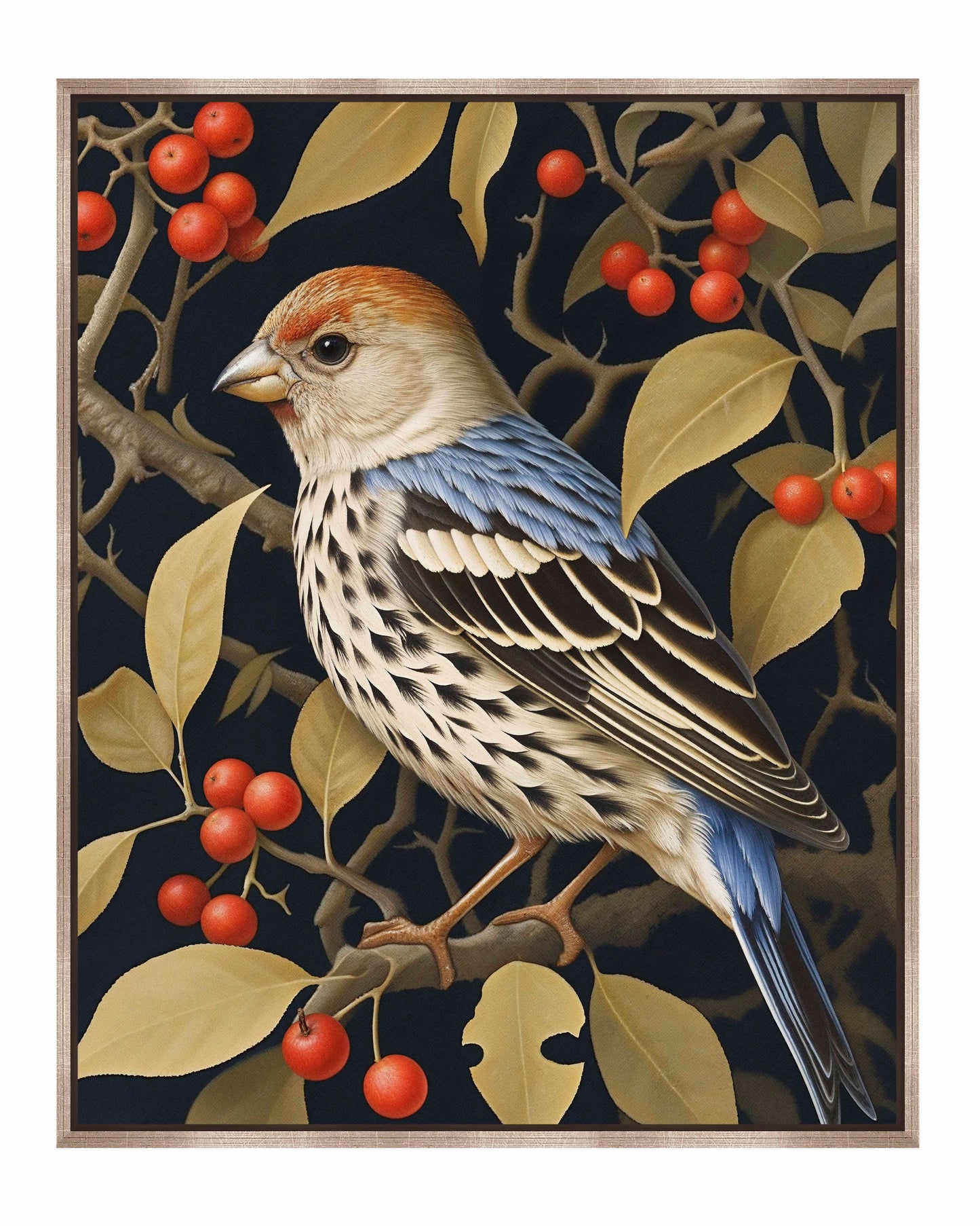 Autumn Sentinel - Finch Amongst Berries - Gallery Wrapped Canvas
