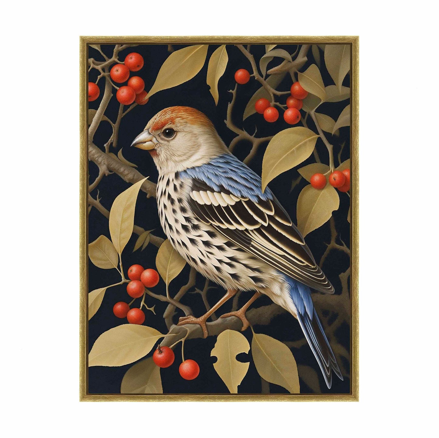 Autumn Sentinel - Finch Amongst Berries - Gallery Wrapped Canvas