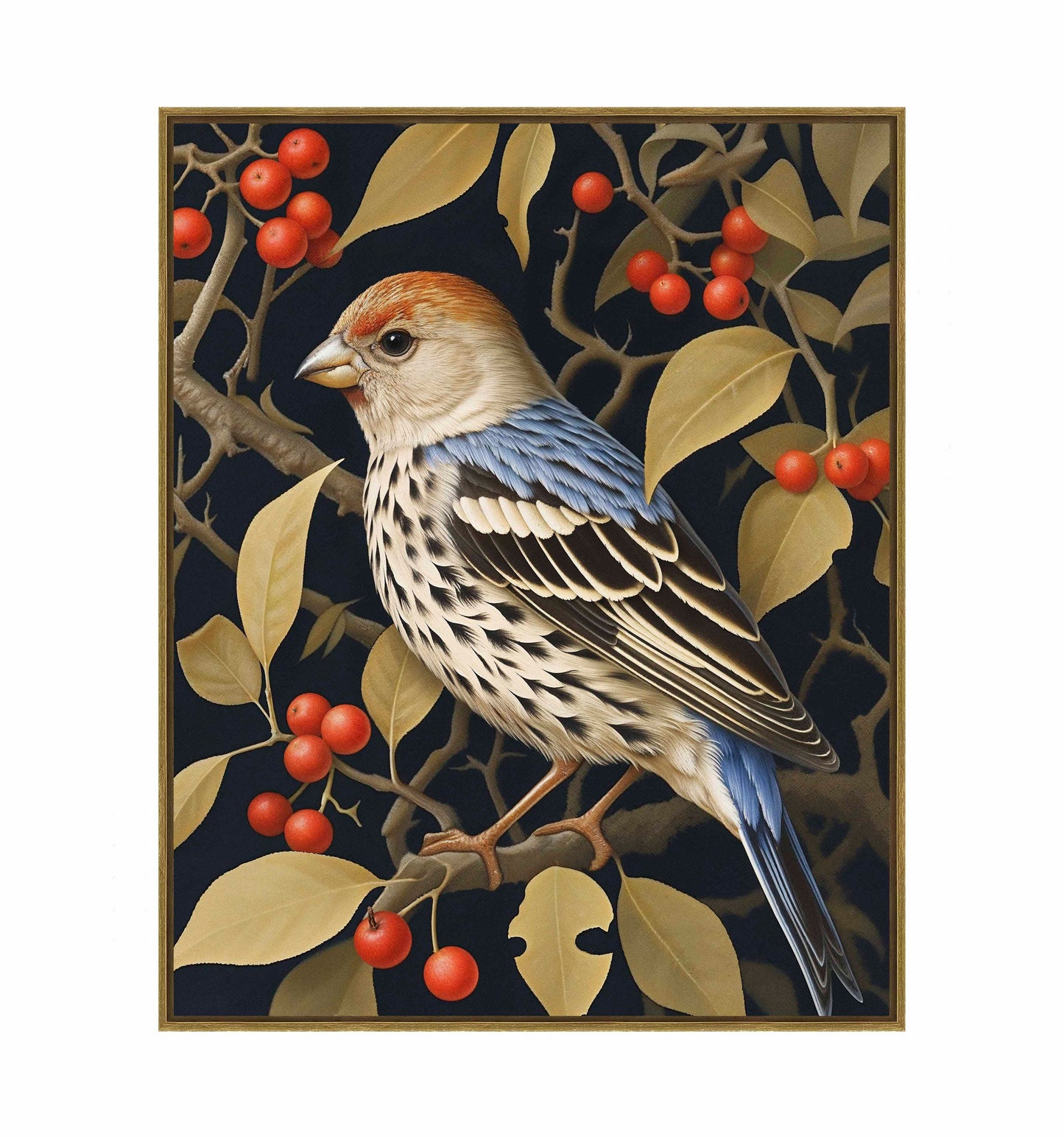 Autumn Sentinel - Finch Amongst Berries - Gallery Wrapped Canvas