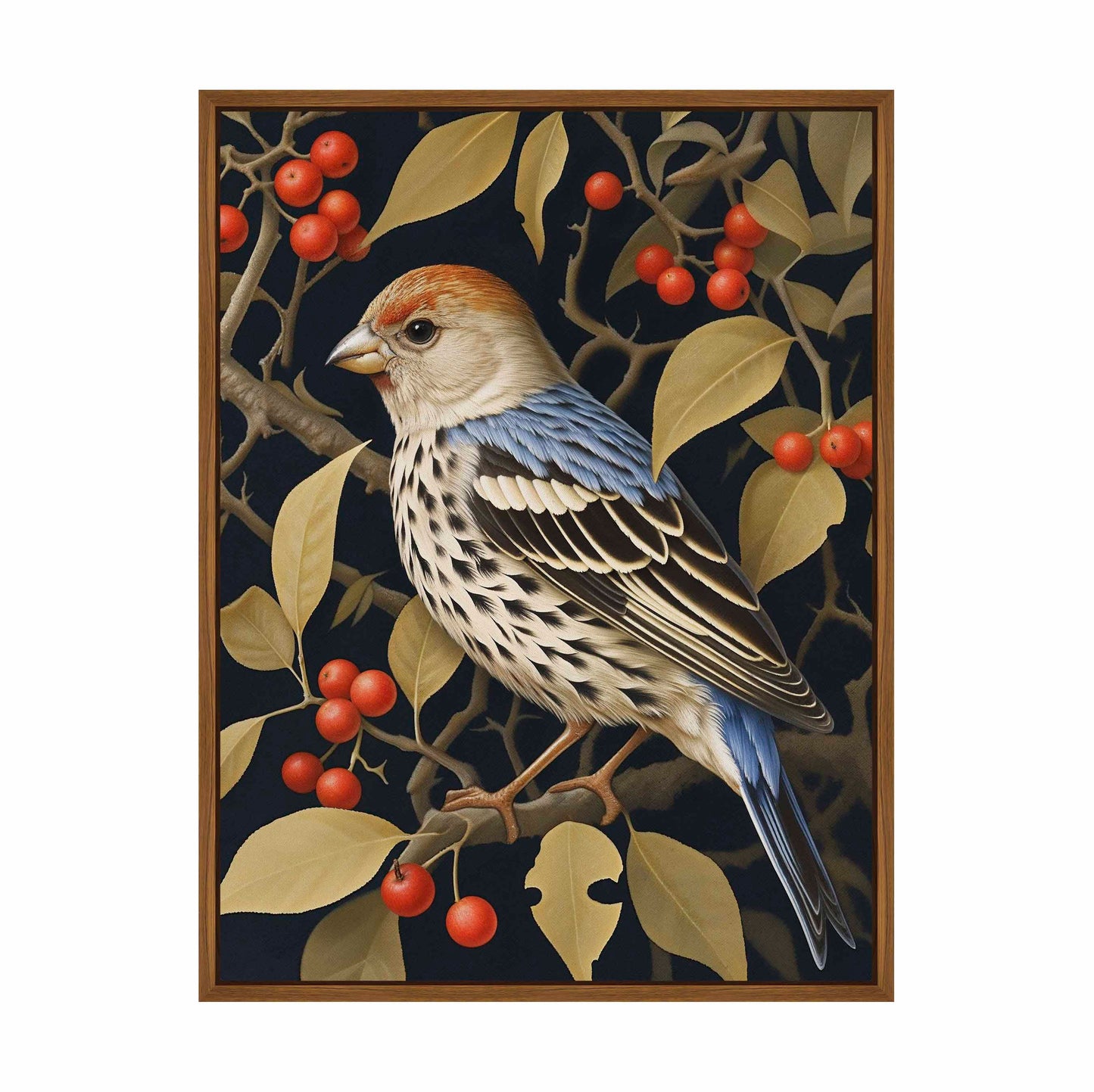 Autumn Sentinel - Finch Amongst Berries - Gallery Wrapped Canvas