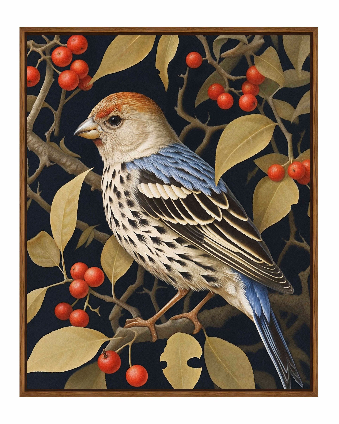 Autumn Sentinel - Finch Amongst Berries - Gallery Wrapped Canvas