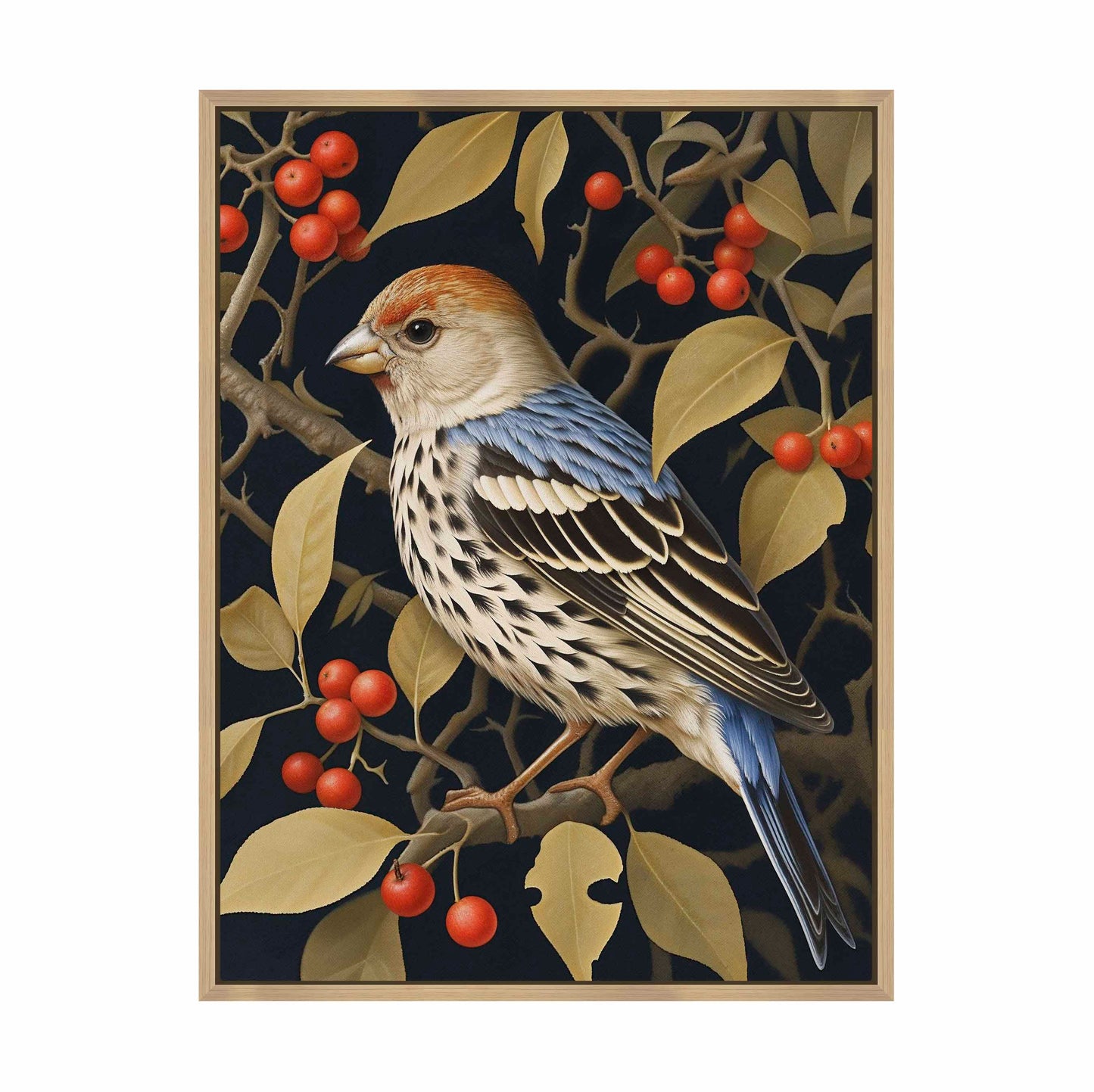 Autumn Sentinel - Finch Amongst Berries - Gallery Wrapped Canvas