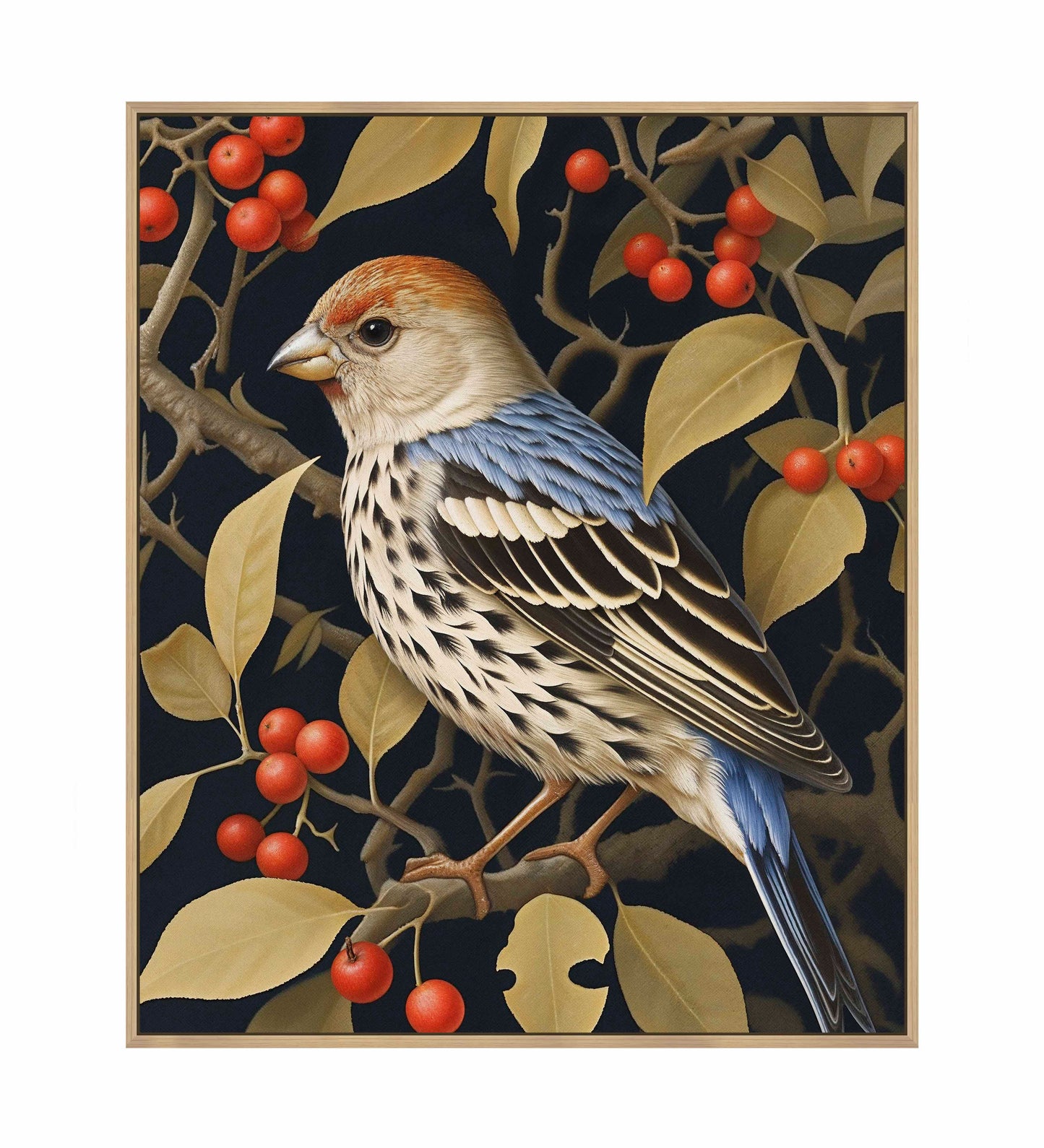 Autumn Sentinel - Finch Amongst Berries - Gallery Wrapped Canvas