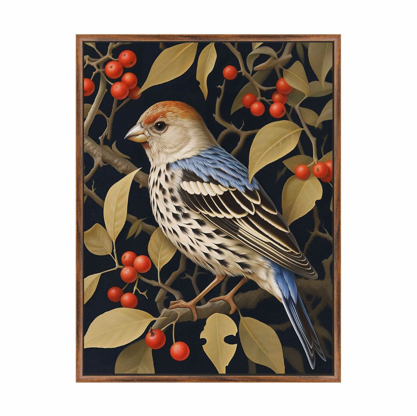 Autumn Sentinel - Finch Amongst Berries - Gallery Wrapped Canvas