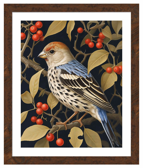 Autumn Sentinel - Finch Amongst Berries - Art Prints