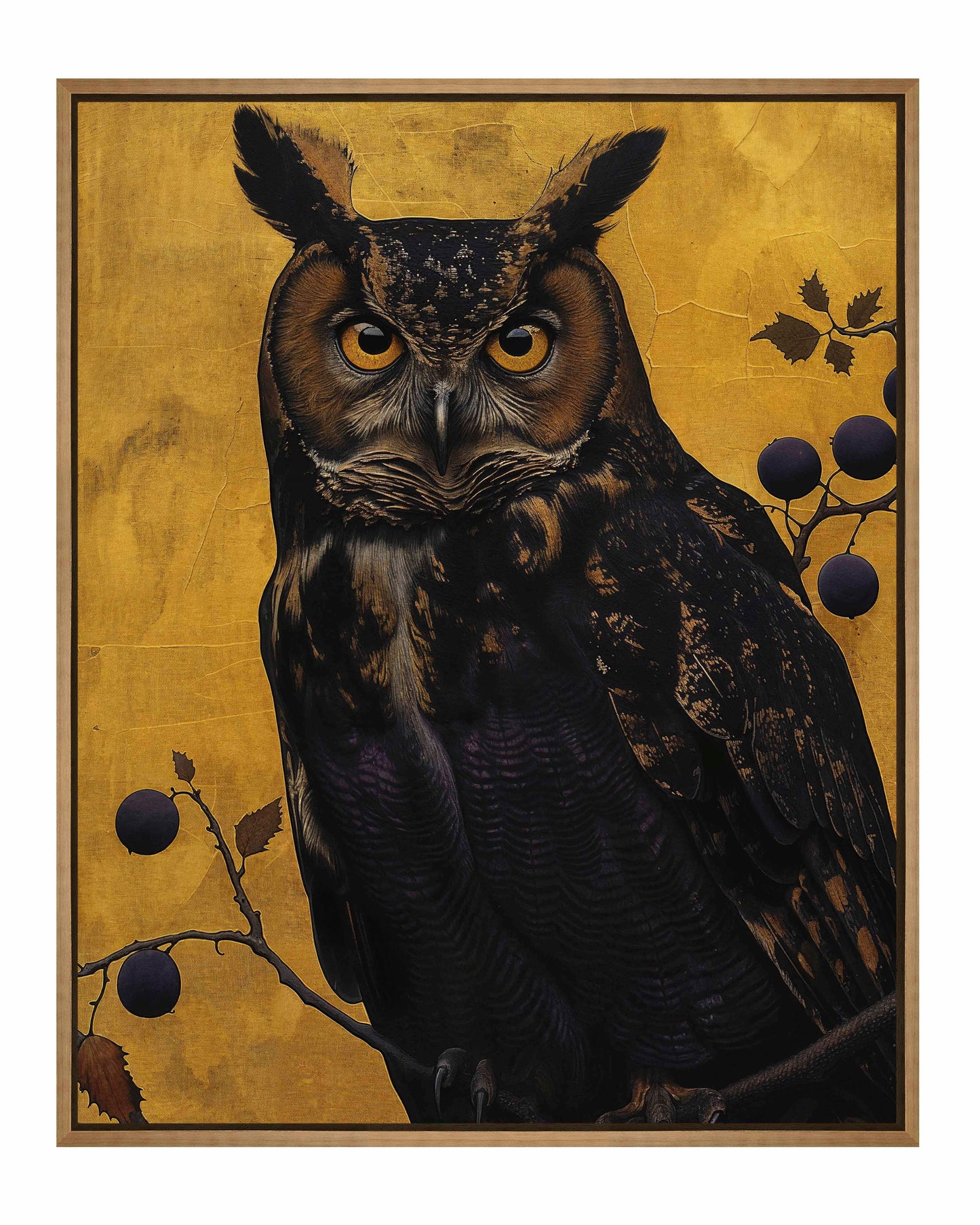 Golden Gaze - Great Horned Owl Among Berries - Gallery Wrapped Canvas