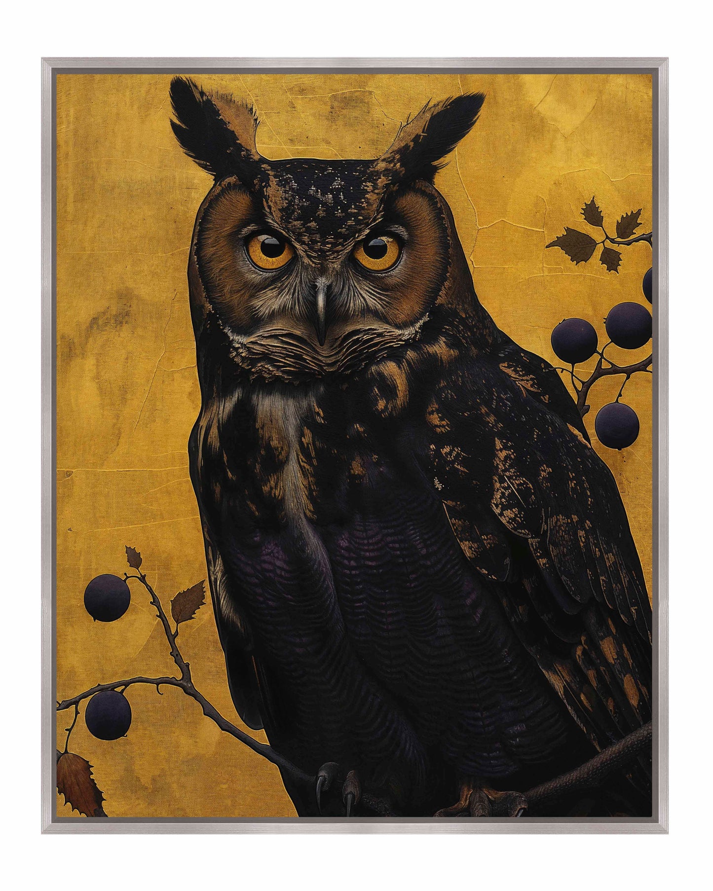 Golden Gaze - Great Horned Owl Among Berries - Gallery Wrapped Canvas