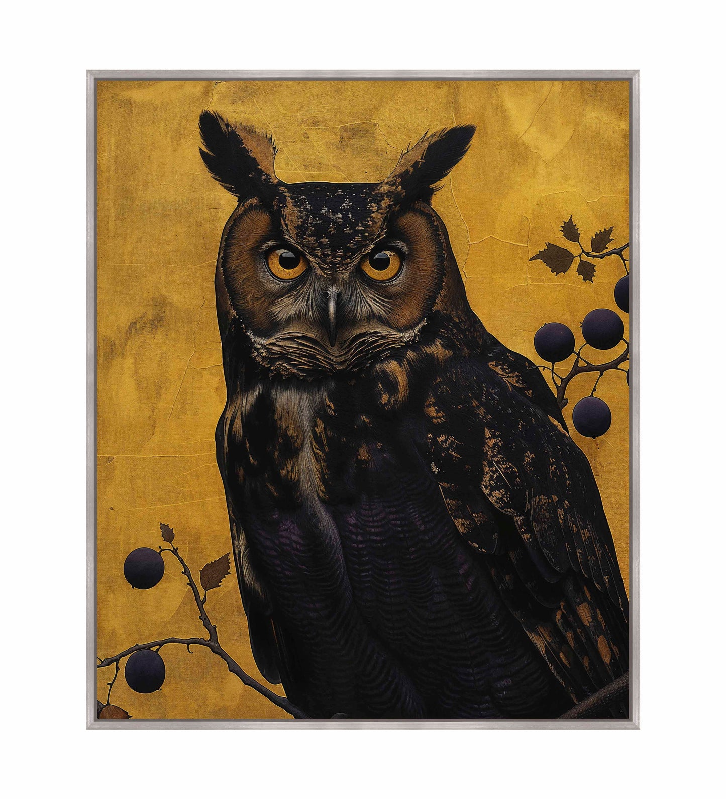 Golden Gaze - Great Horned Owl Among Berries - Gallery Wrapped Canvas