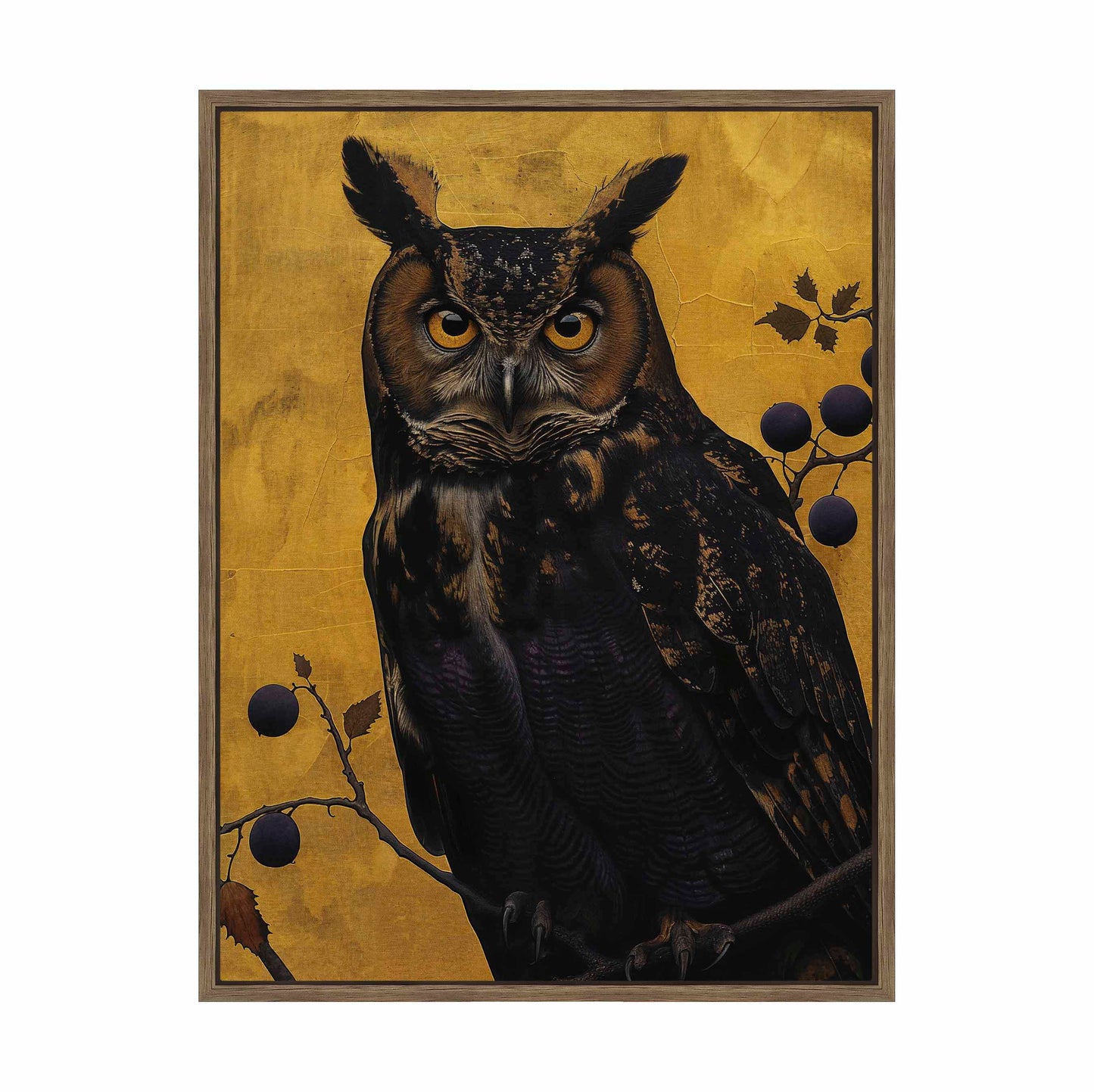 Golden Gaze - Great Horned Owl Among Berries - Gallery Wrapped Canvas