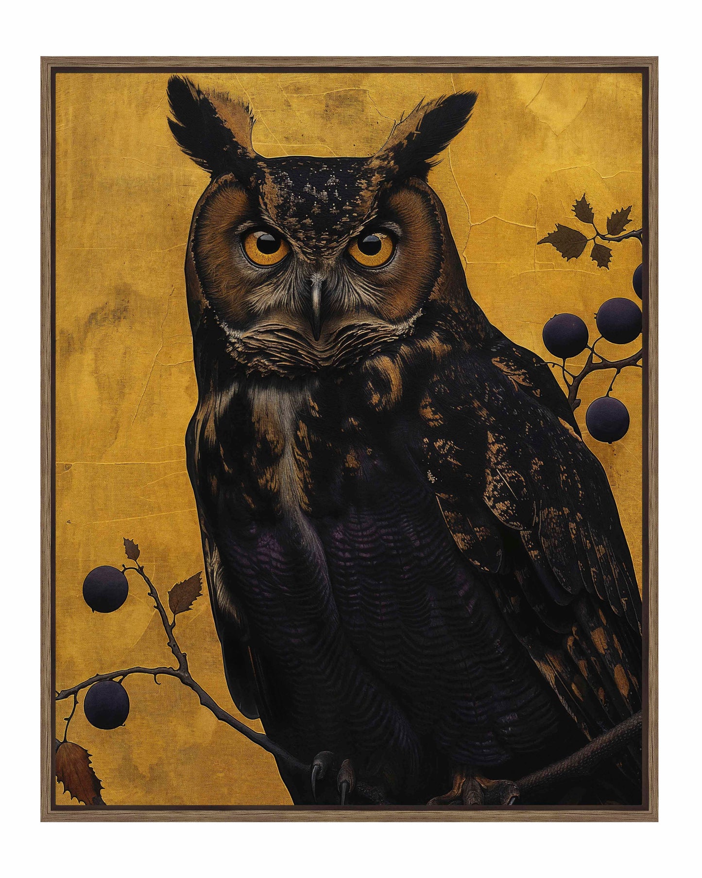 Golden Gaze - Great Horned Owl Among Berries - Gallery Wrapped Canvas