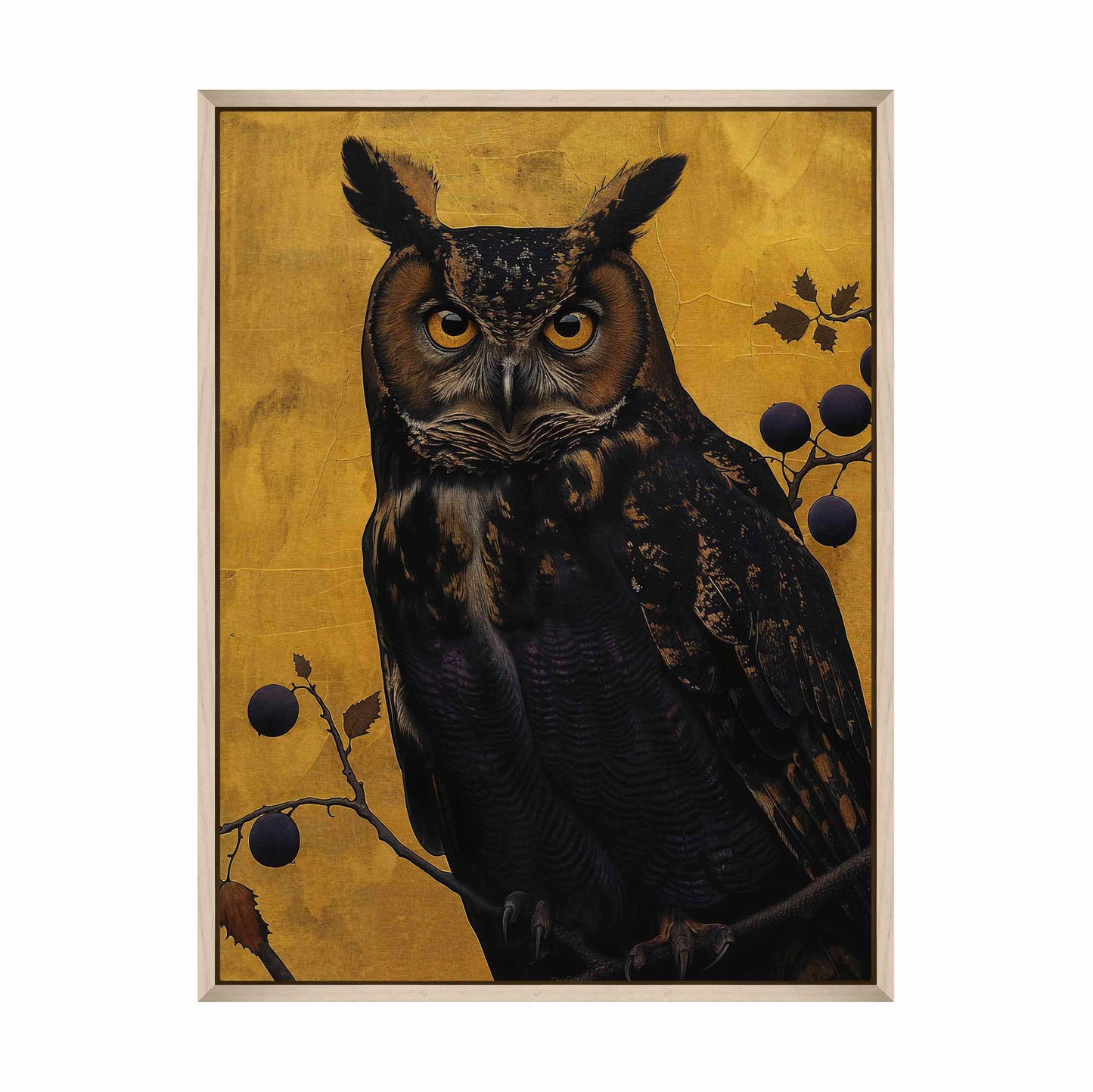Golden Gaze - Great Horned Owl Among Berries - Gallery Wrapped Canvas