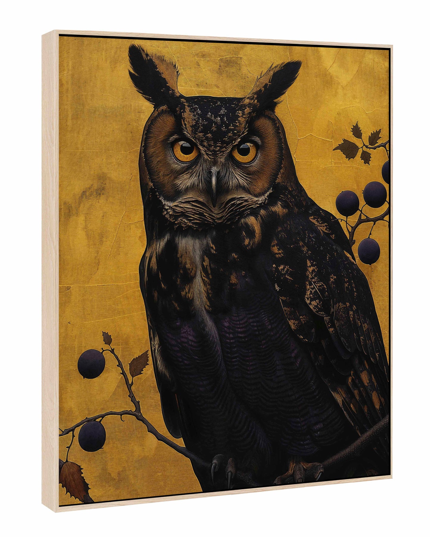Golden Gaze - Great Horned Owl Among Berries - Gallery Wrapped Canvas