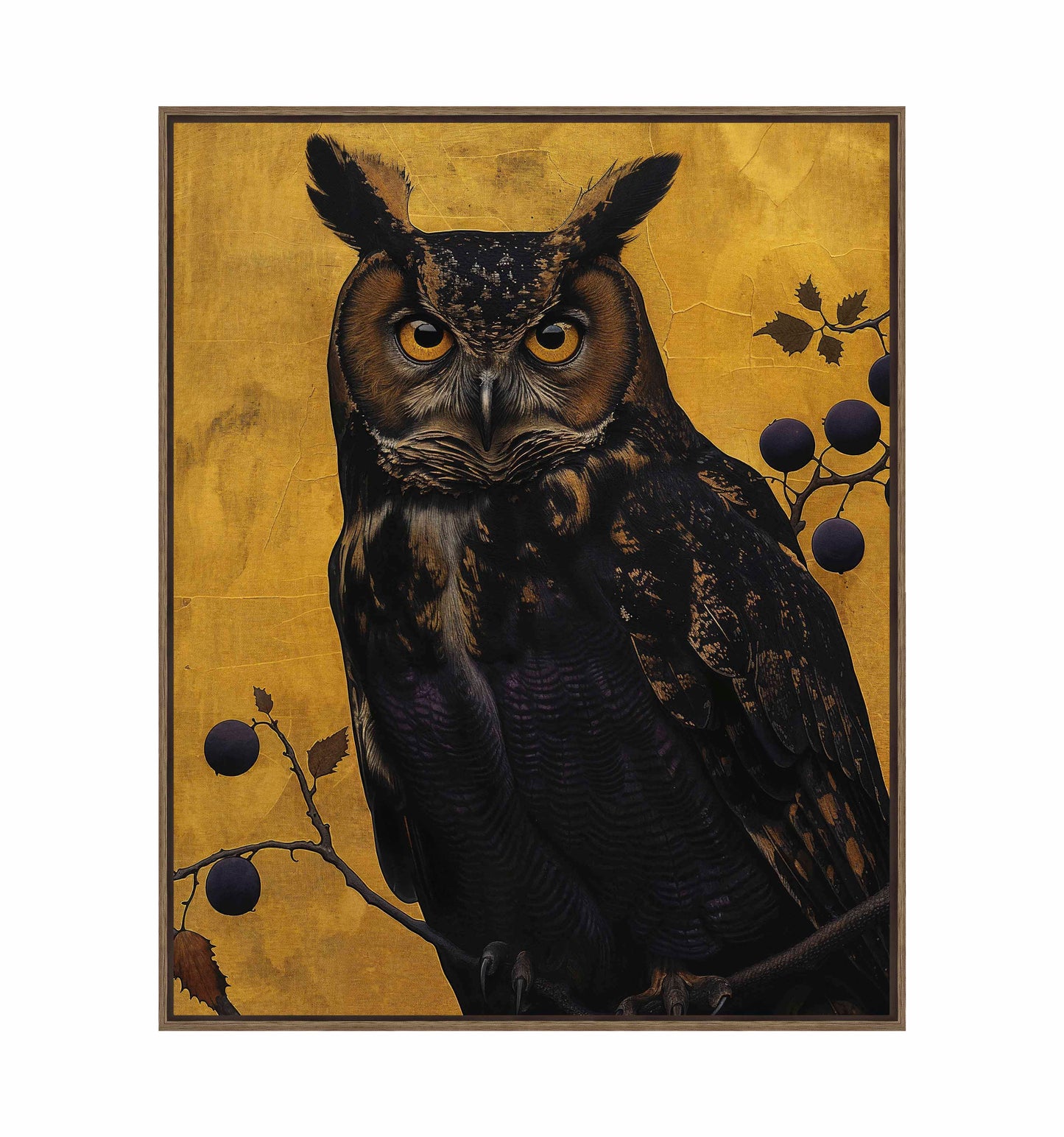 Golden Gaze - Great Horned Owl Among Berries - Gallery Wrapped Canvas