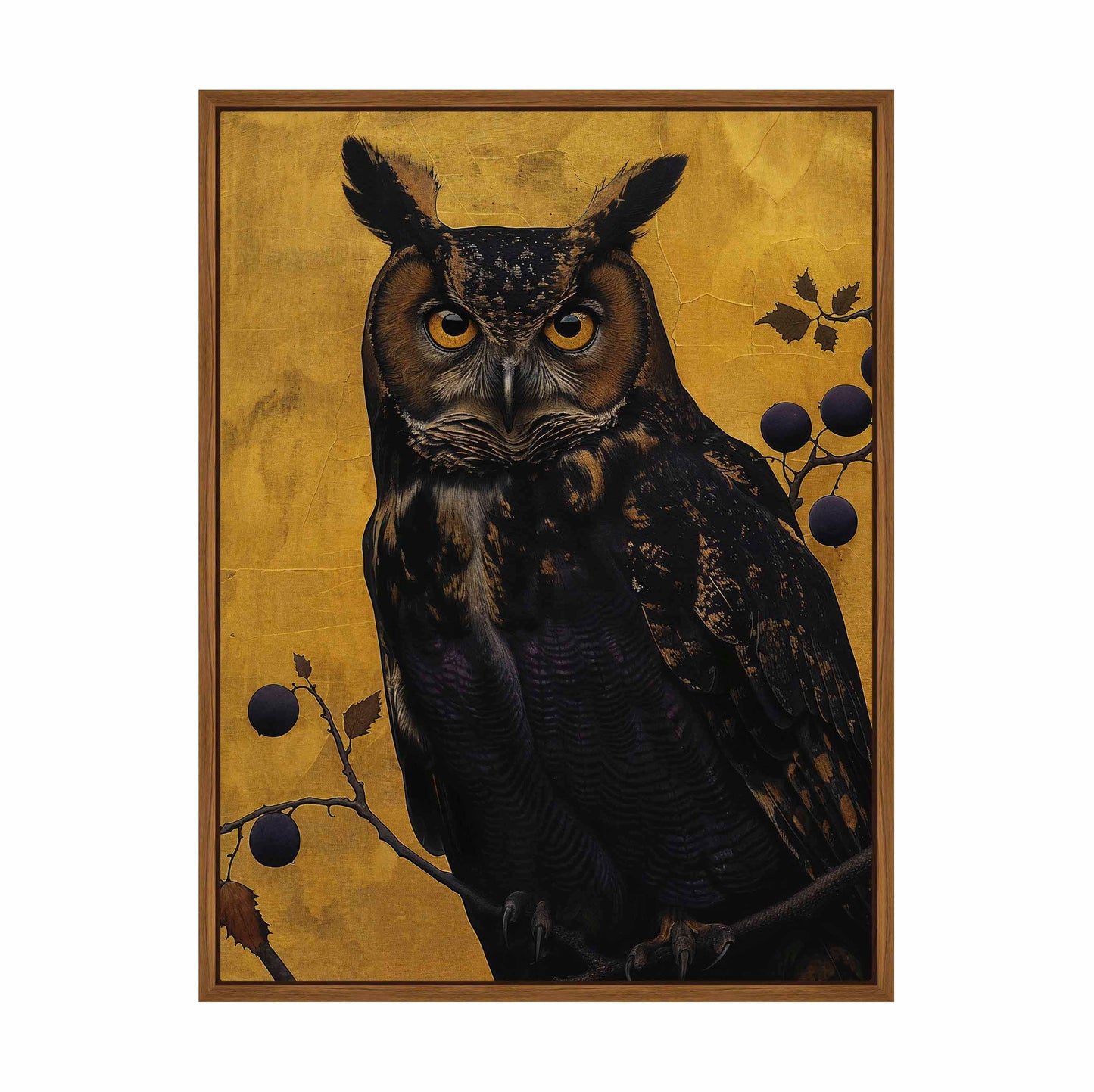 Golden Gaze - Great Horned Owl Among Berries - Gallery Wrapped Canvas