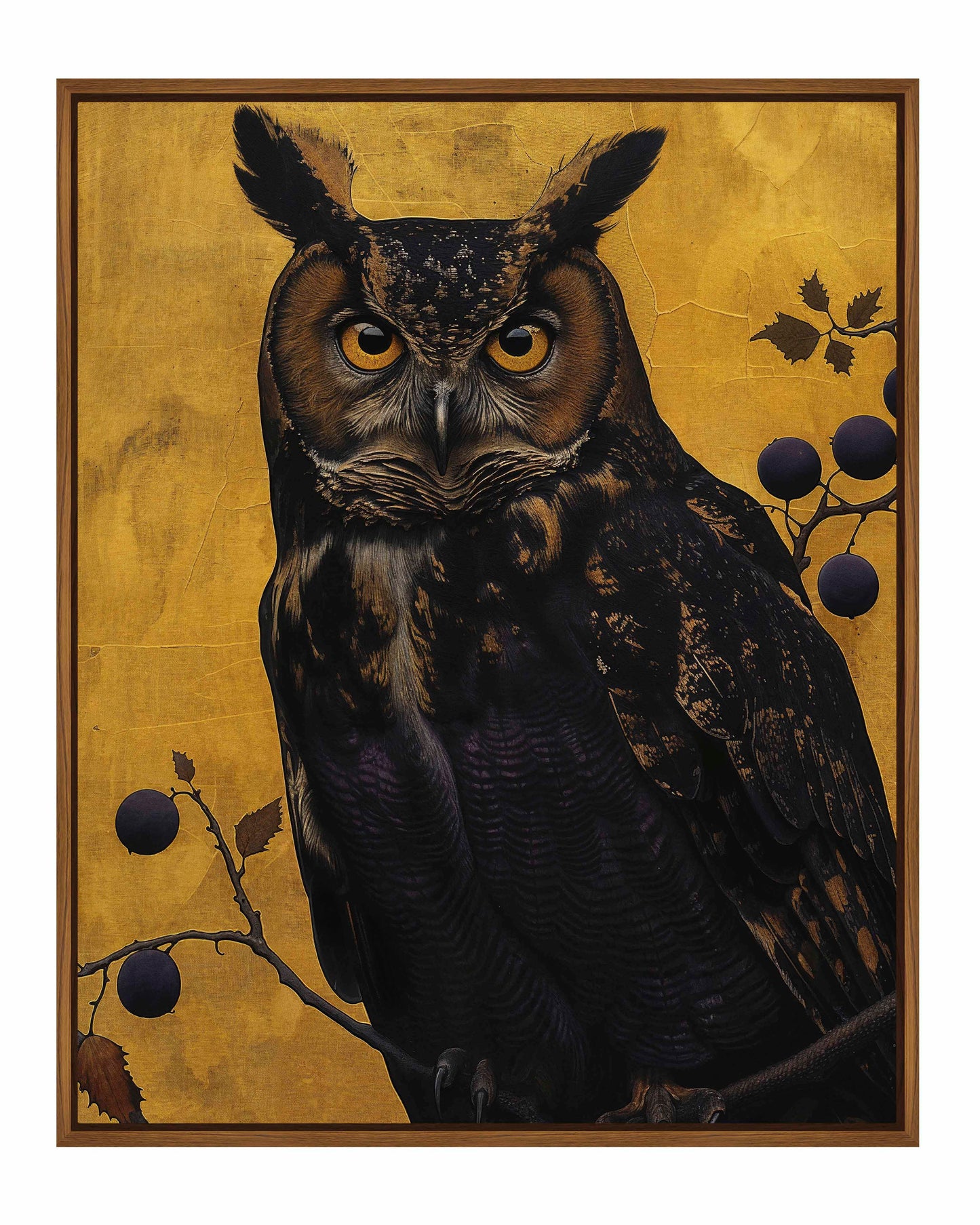 Golden Gaze - Great Horned Owl Among Berries - Gallery Wrapped Canvas