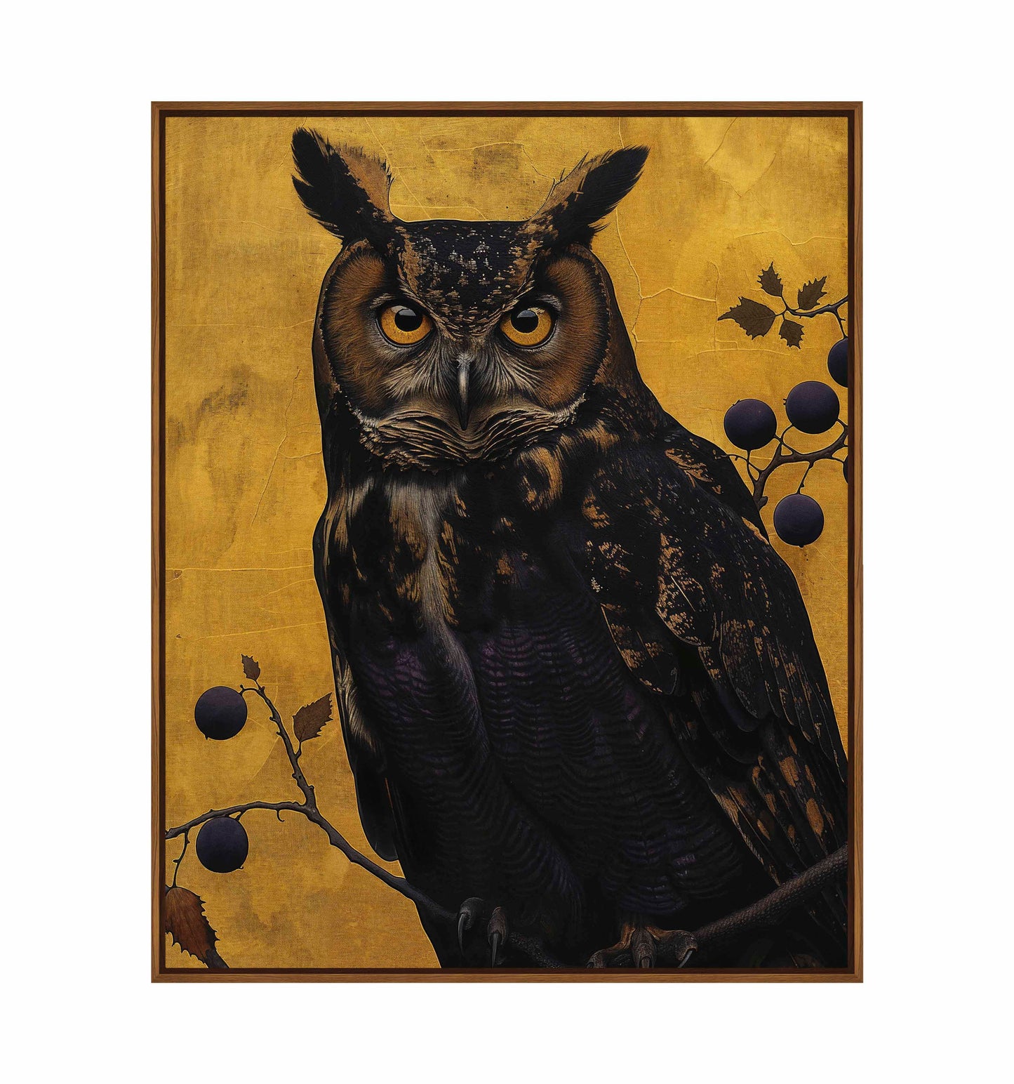 Golden Gaze - Great Horned Owl Among Berries - Gallery Wrapped Canvas