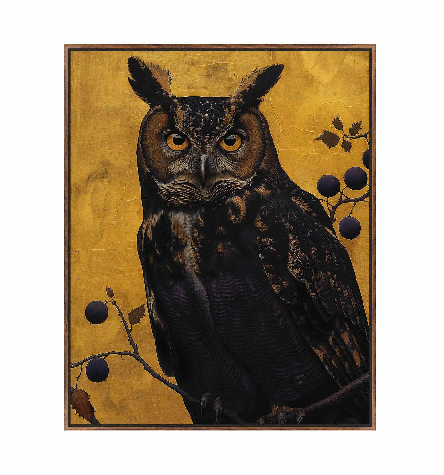 Golden Gaze - Great Horned Owl Among Berries - Gallery Wrapped Canvas