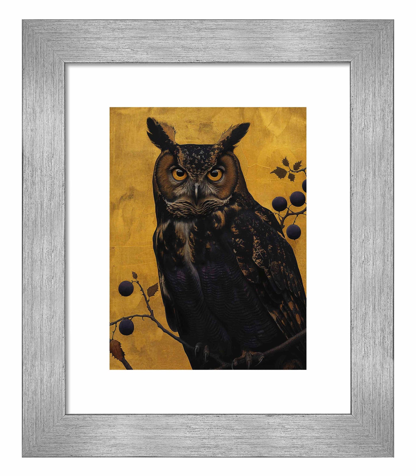 Golden Gaze - Great Horned Owl Among Berries - Art Prints
