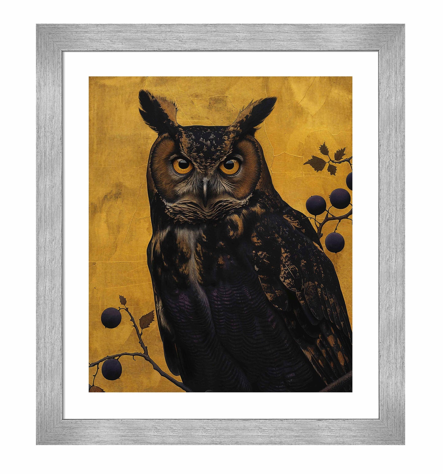Golden Gaze - Great Horned Owl Among Berries - Art Prints