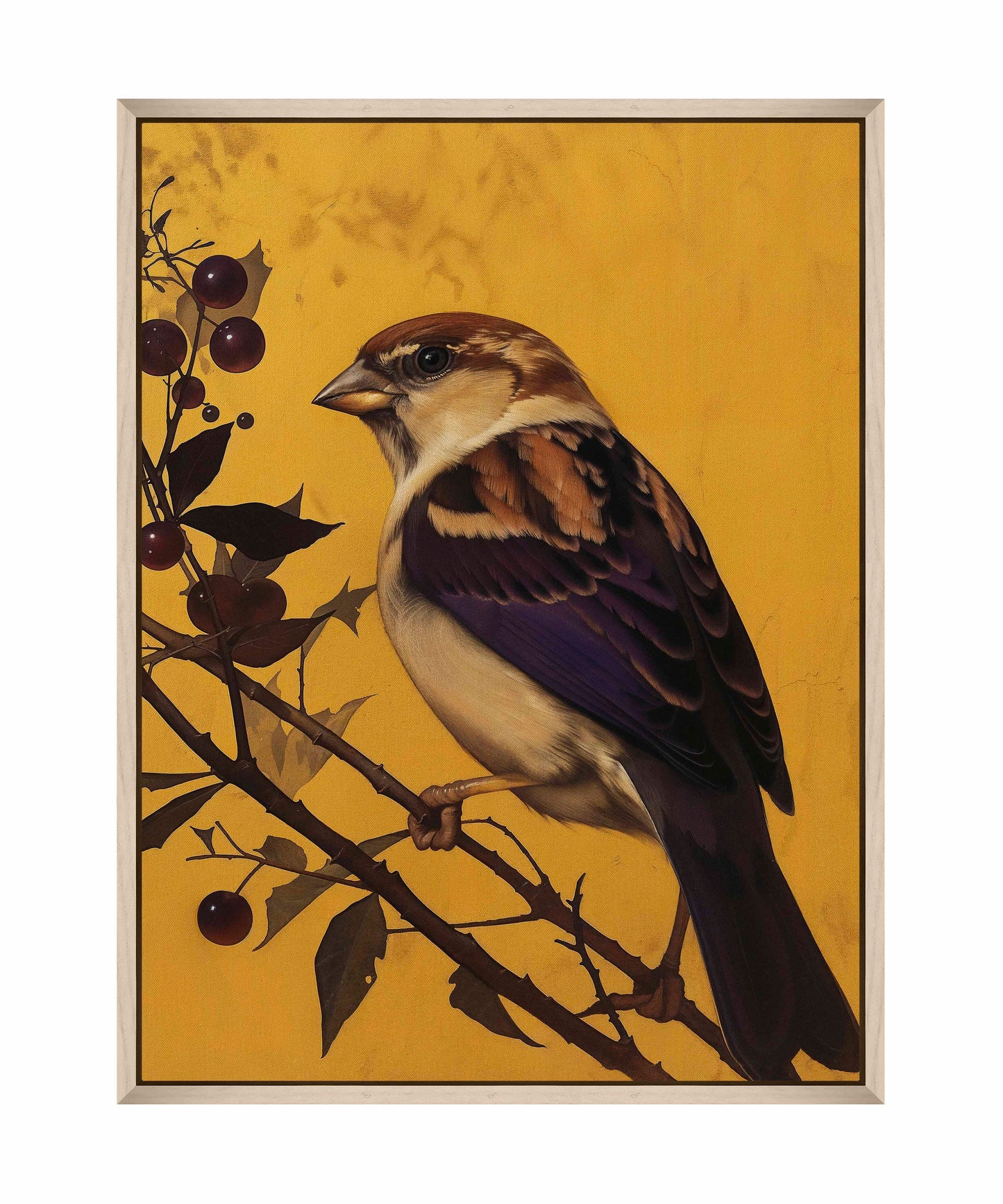 Golden Perch - Sparrow Among Dark Berries - Gallery Wrapped Canvas