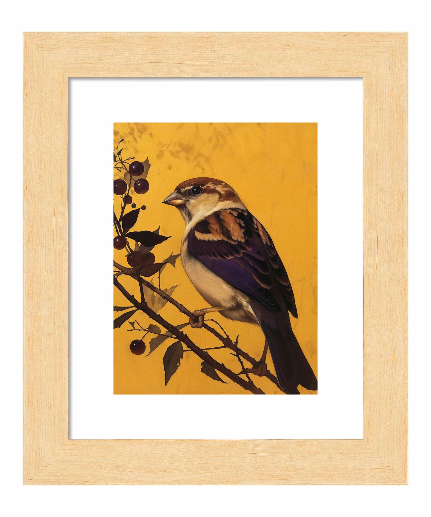 Golden Perch - Sparrow Among Dark Berries - Art Prints