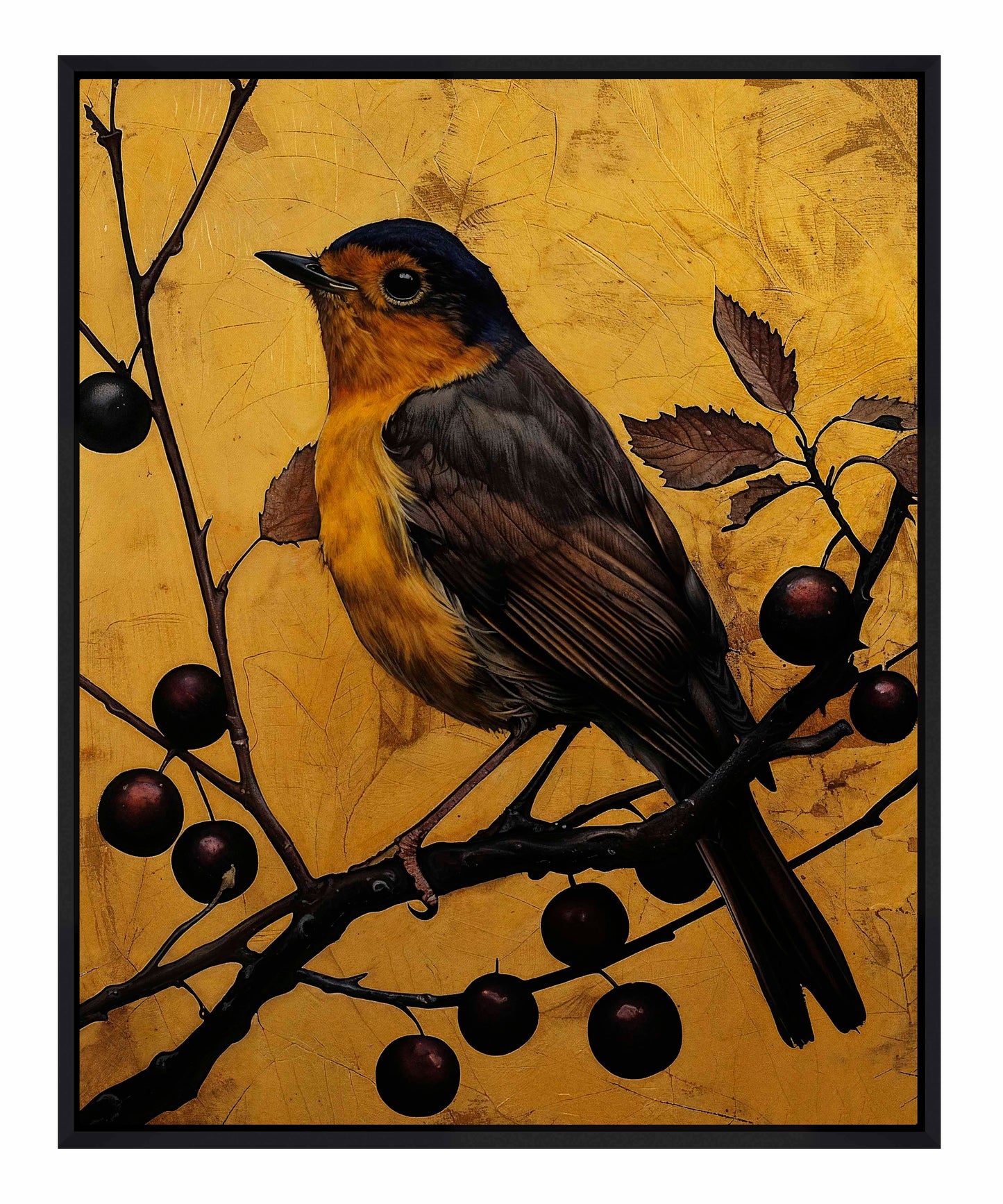 Autumn's Elegance - Robin Among Berrie s- Gallery Wrapped Canvas