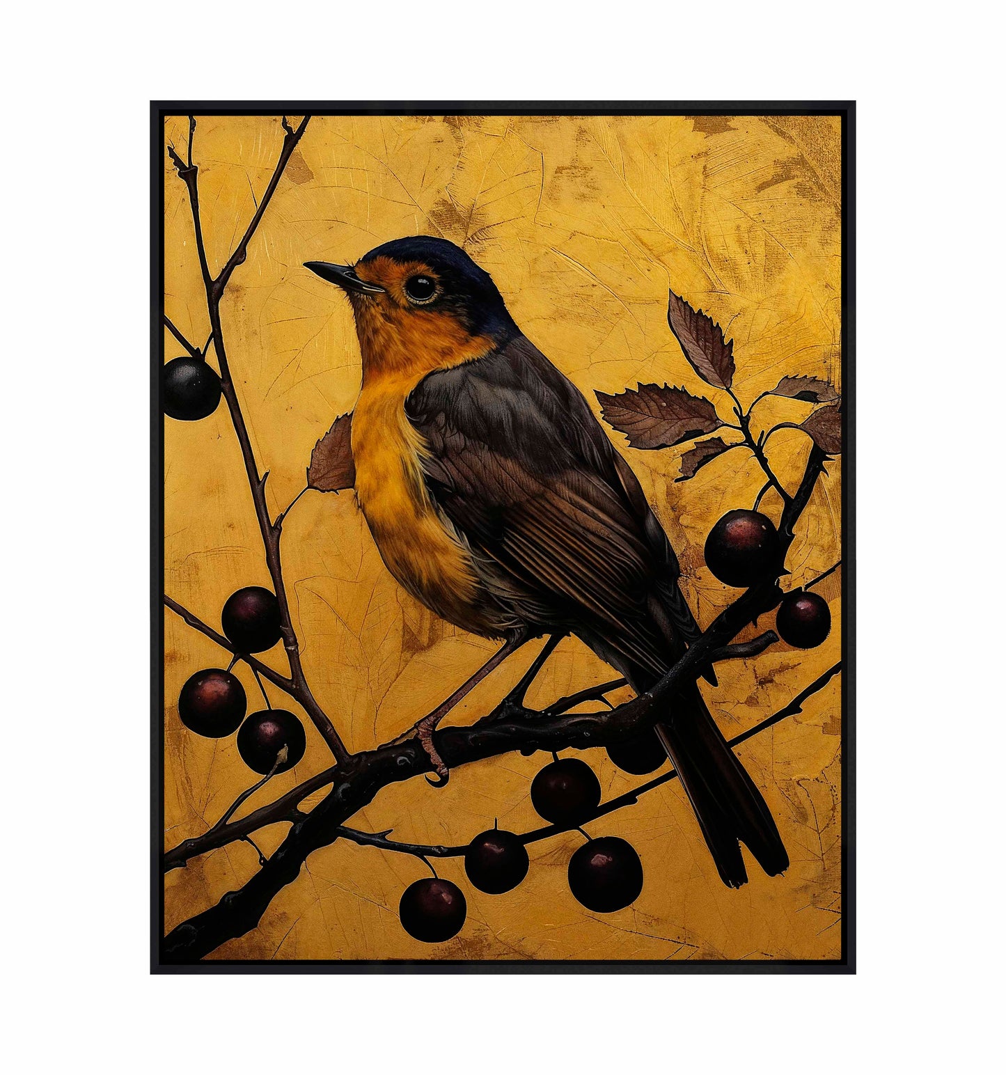 Autumn's Elegance - Robin Among Berrie s- Gallery Wrapped Canvas