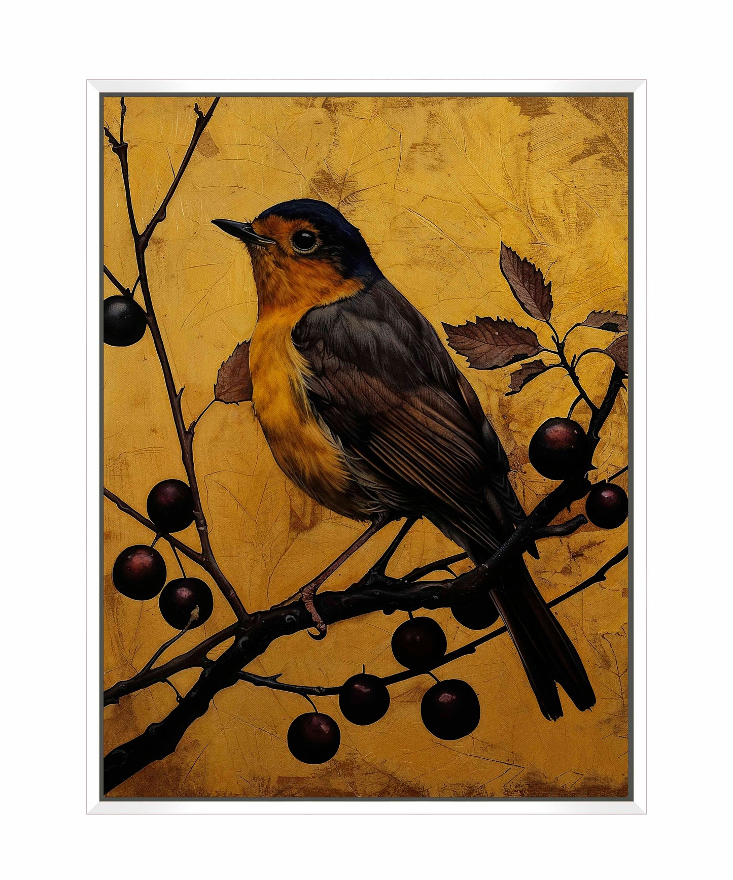 Autumn's Elegance - Robin Among Berrie s- Gallery Wrapped Canvas