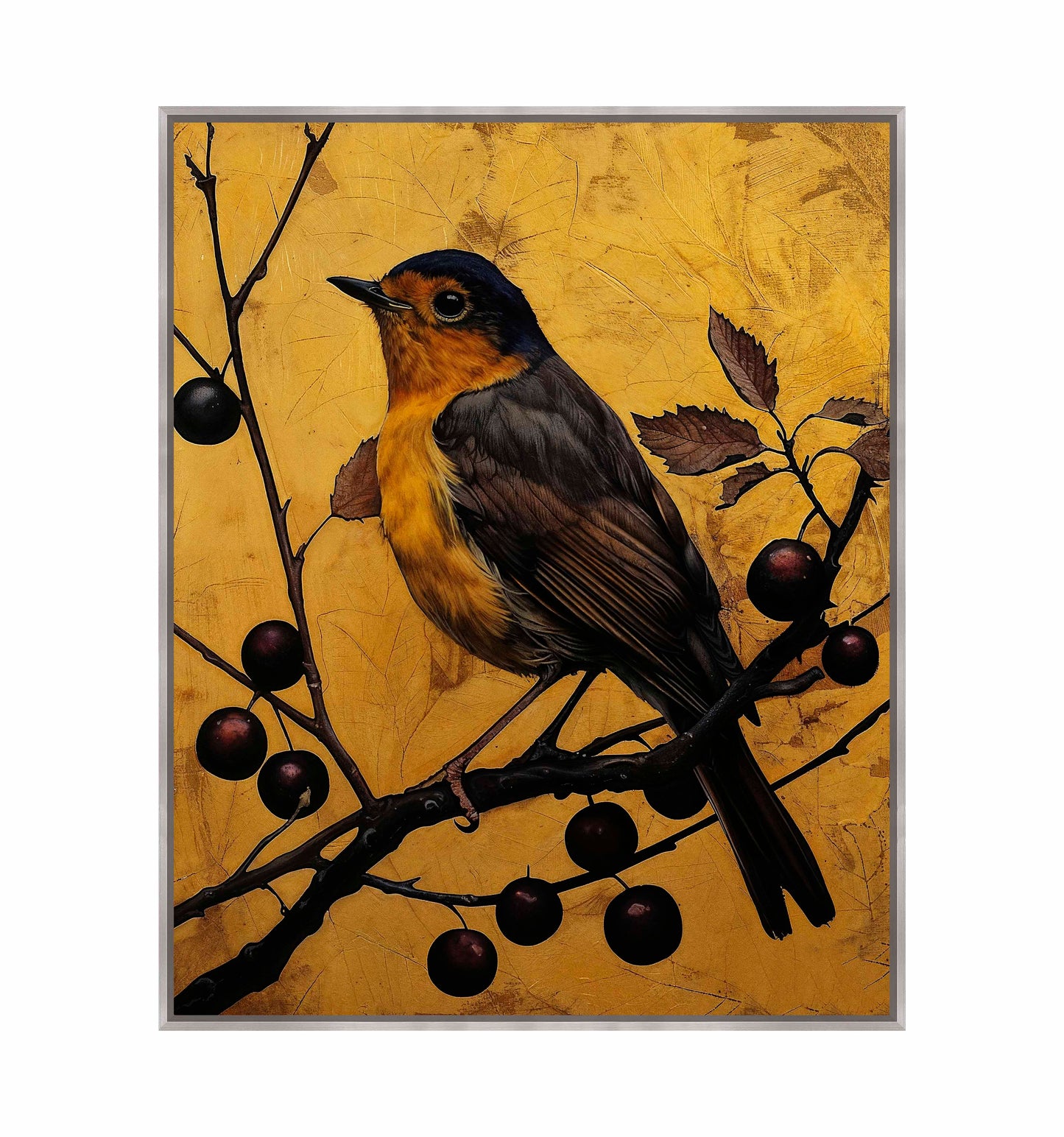 Autumn's Elegance - Robin Among Berrie s- Gallery Wrapped Canvas