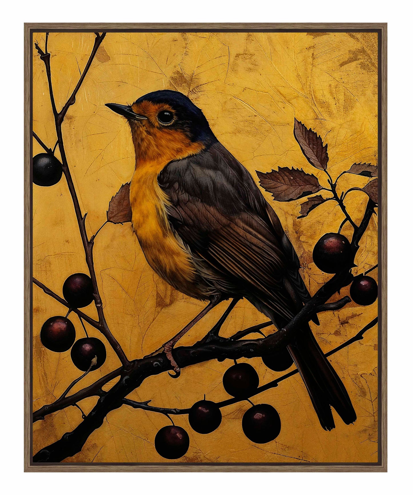 Autumn's Elegance - Robin Among Berrie s- Gallery Wrapped Canvas