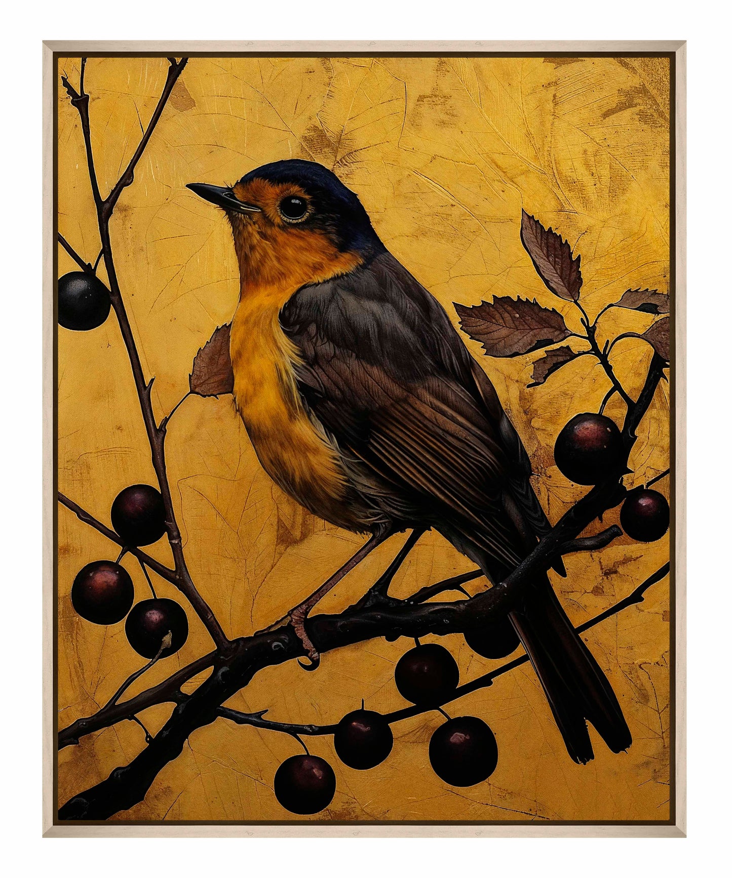 Autumn's Elegance - Robin Among Berrie s- Gallery Wrapped Canvas