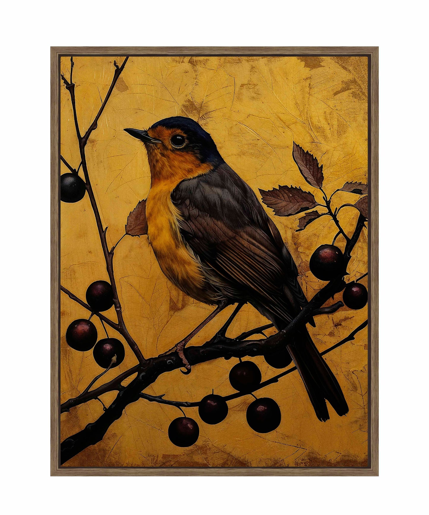 Autumn's Elegance - Robin Among Berrie s- Gallery Wrapped Canvas