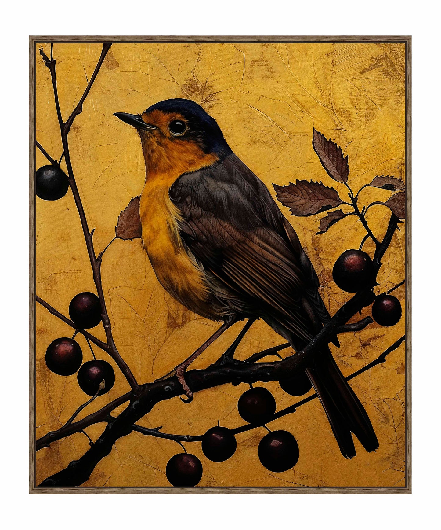 Autumn's Elegance - Robin Among Berrie s- Gallery Wrapped Canvas