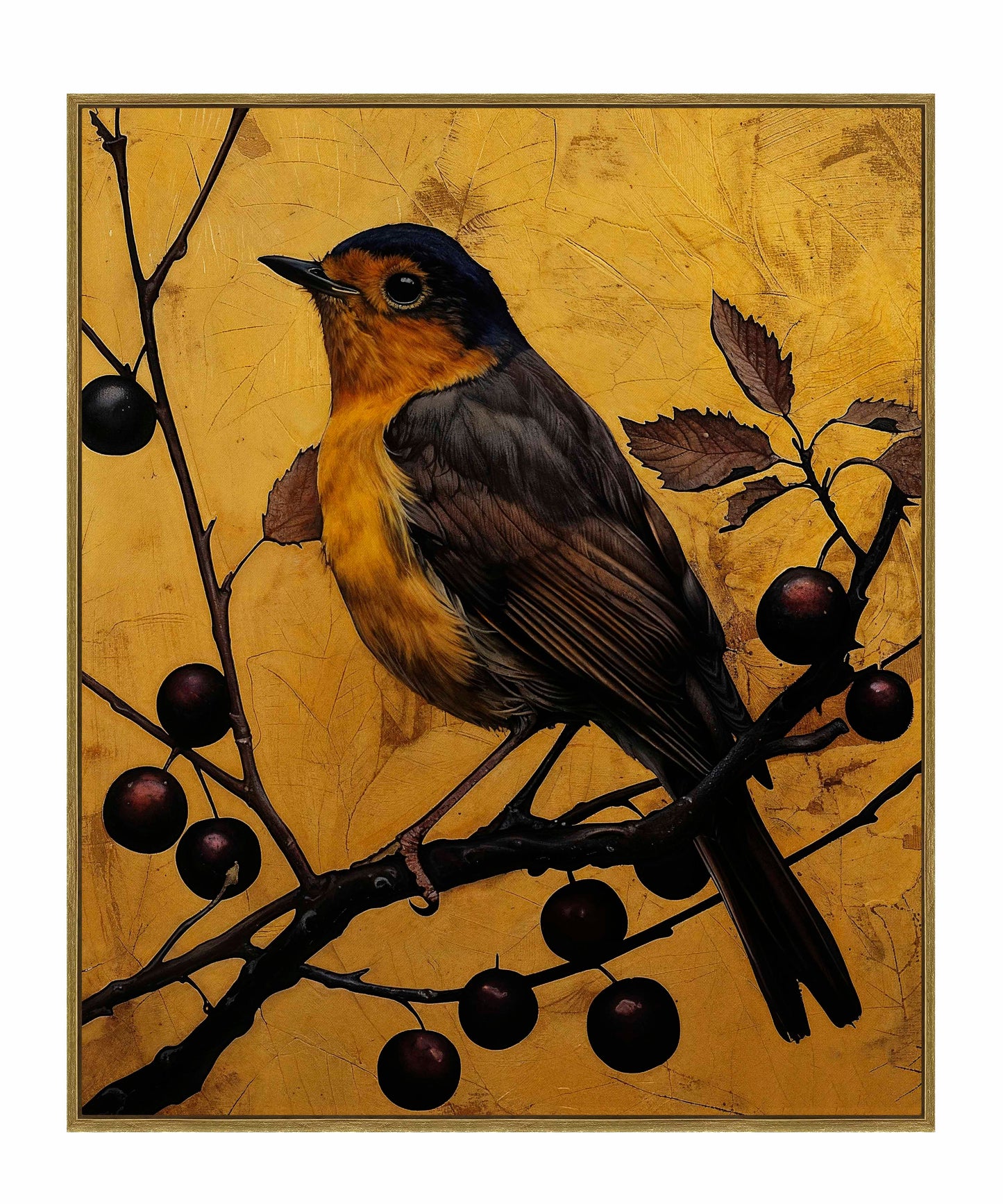 Autumn's Elegance - Robin Among Berrie s- Gallery Wrapped Canvas