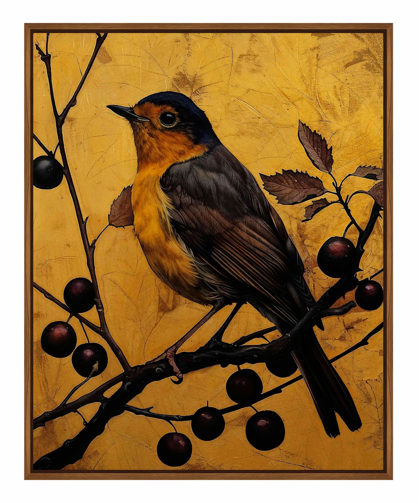 Autumn's Elegance - Robin Among Berrie s- Gallery Wrapped Canvas