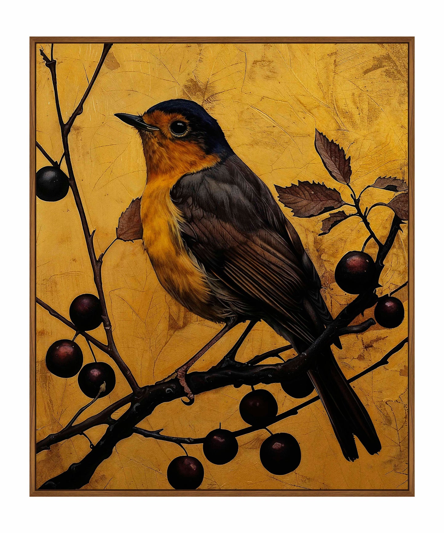 Autumn's Elegance - Robin Among Berrie s- Gallery Wrapped Canvas