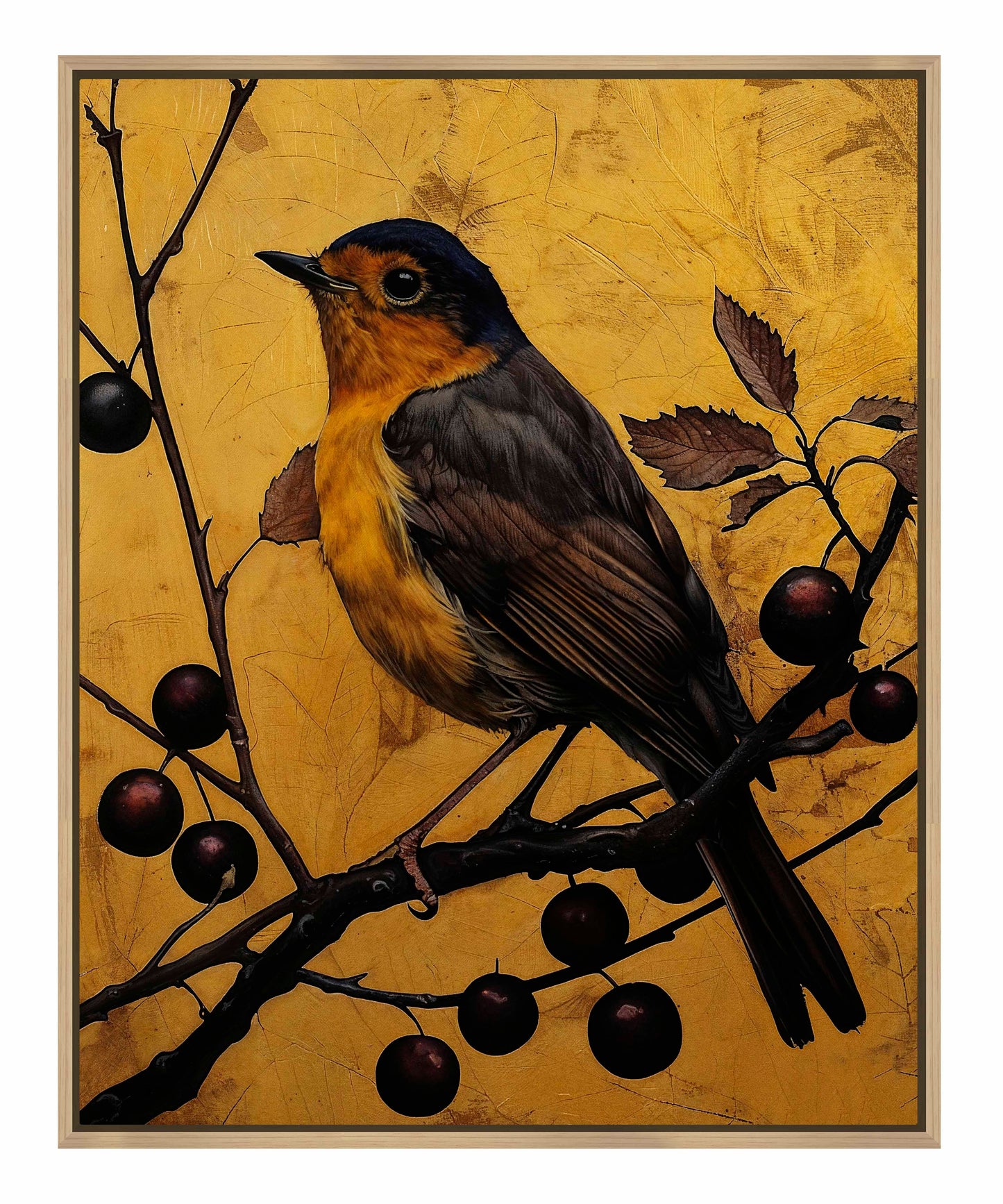 Autumn's Elegance - Robin Among Berrie s- Gallery Wrapped Canvas
