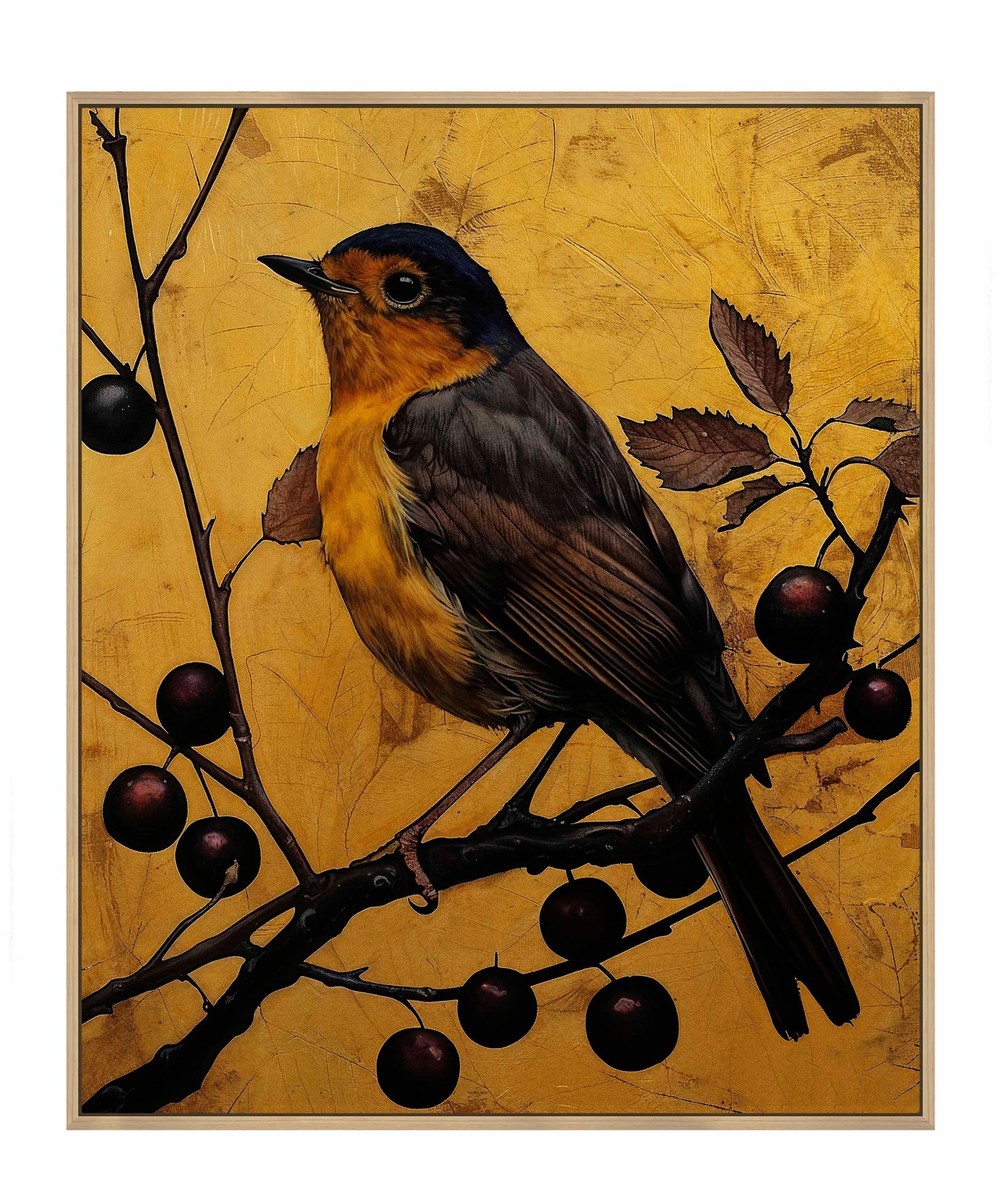 Autumn's Elegance - Robin Among Berrie s- Gallery Wrapped Canvas
