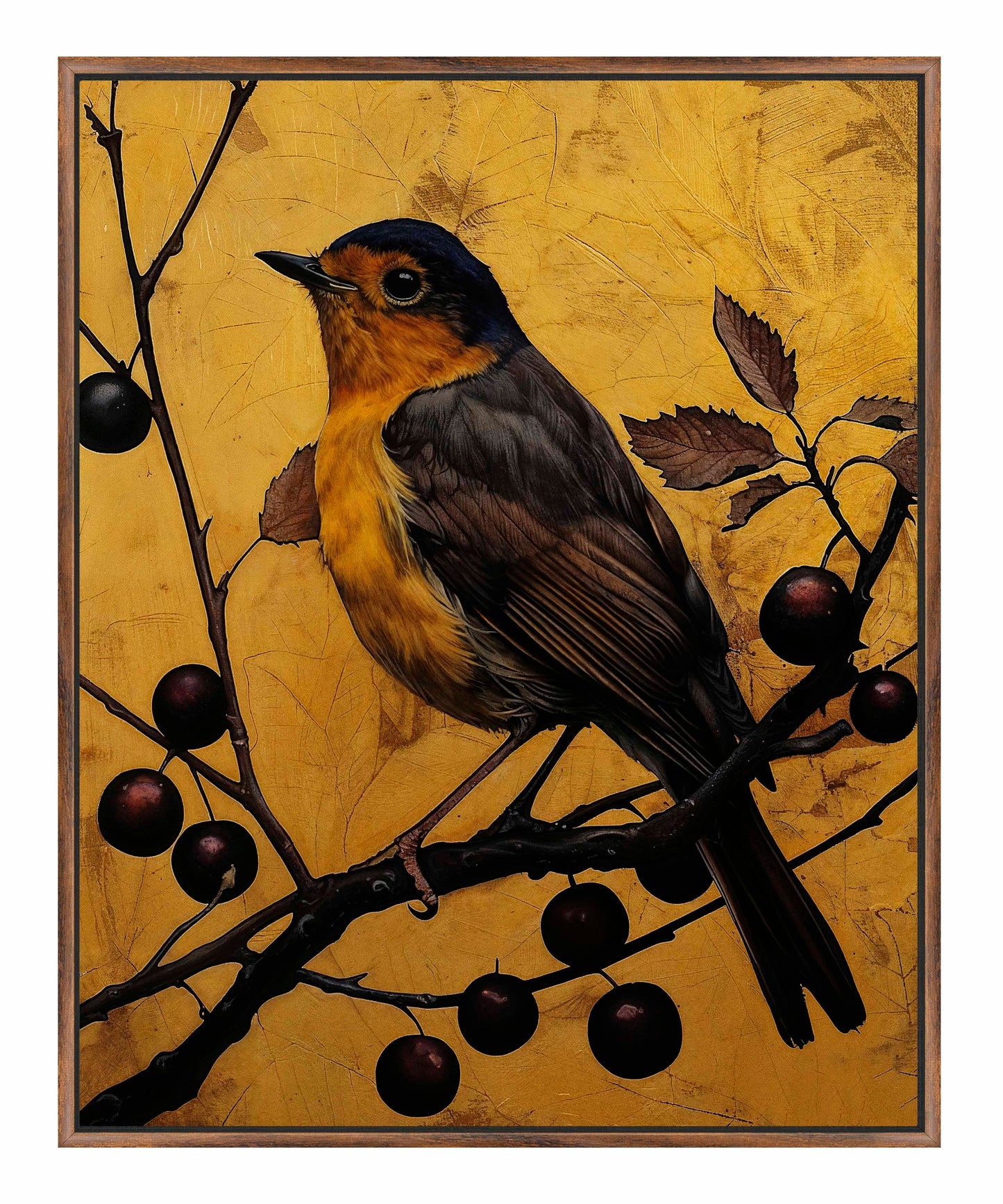 Autumn's Elegance - Robin Among Berrie s- Gallery Wrapped Canvas