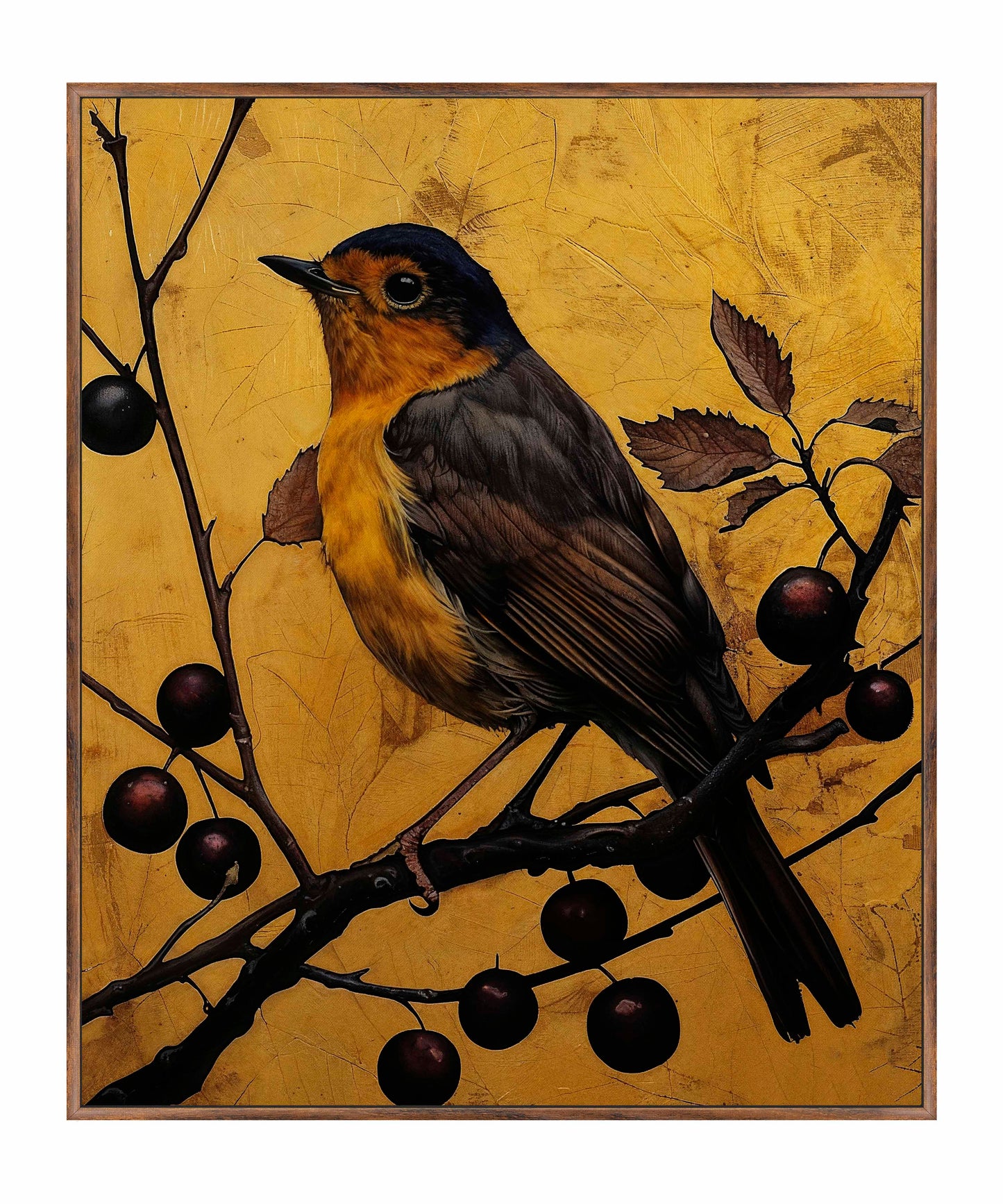 Autumn's Elegance - Robin Among Berrie s- Gallery Wrapped Canvas