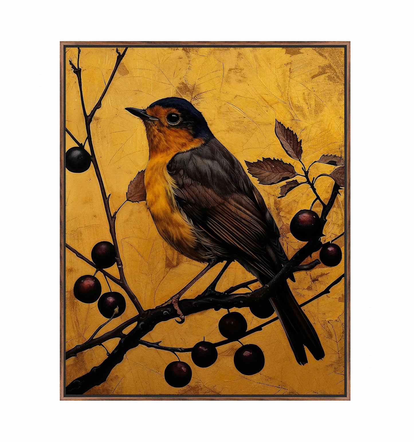 Autumn's Elegance - Robin Among Berrie s- Gallery Wrapped Canvas