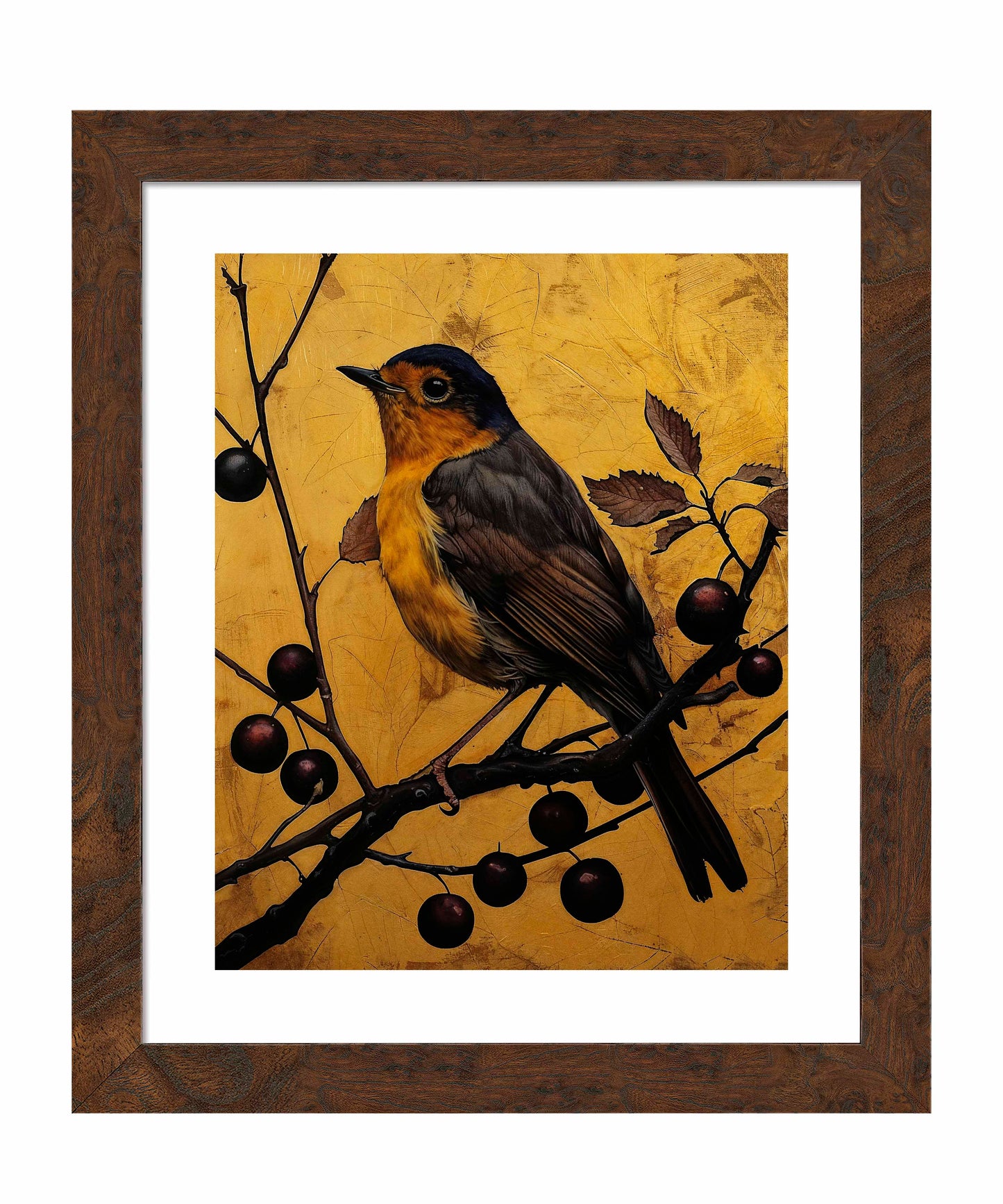 Autumn's Elegance - Robin Among Berries - Art Prints