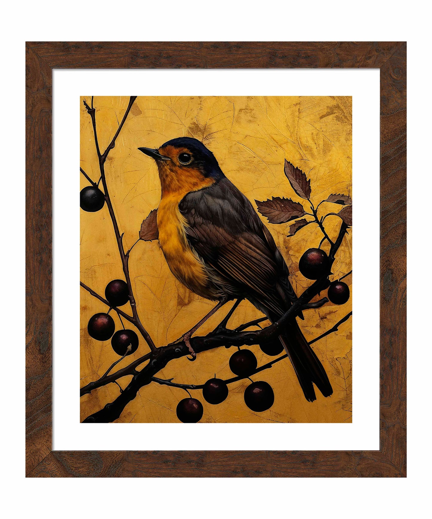 Autumn's Elegance - Robin Among Berries - Art Prints
