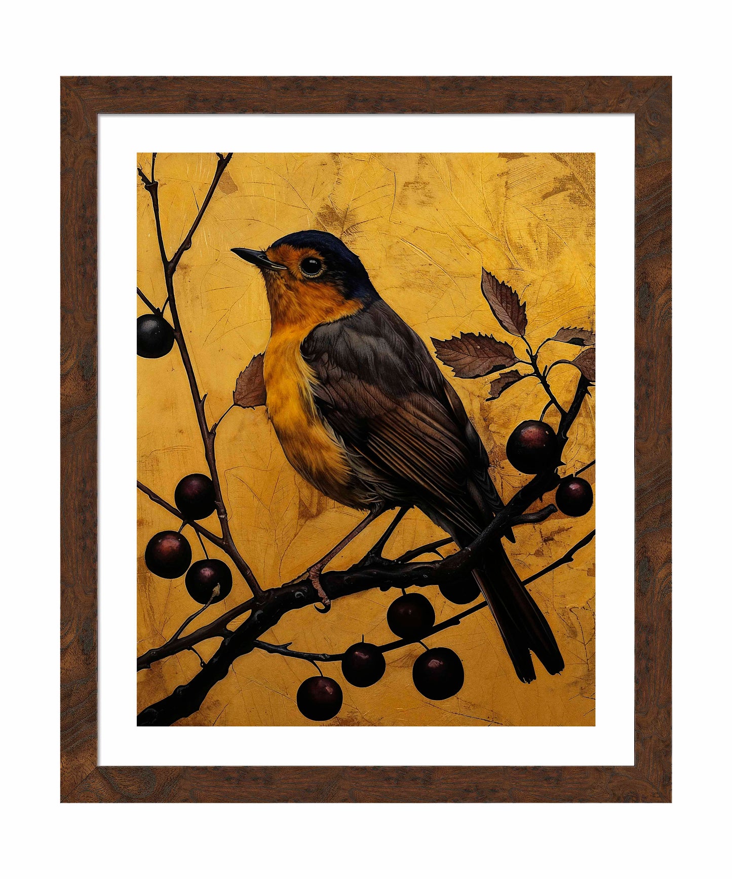 Autumn's Elegance - Robin Among Berries - Art Prints