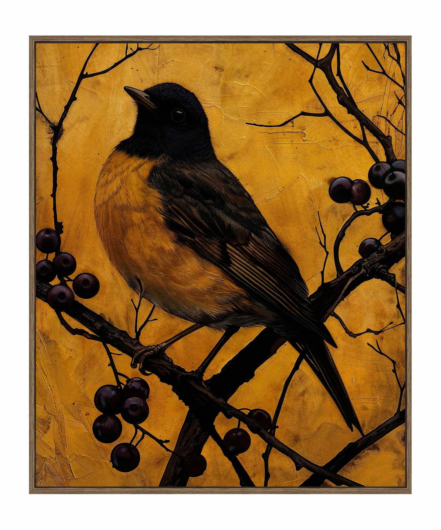 Golden Twilight - Warbler Among Berries - Gallery Wrapped Canvas