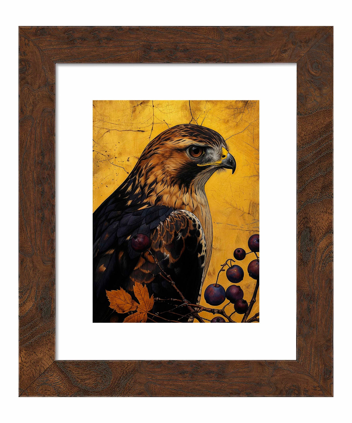 Golden Majesty - Hawk Among Berries - Art Prints