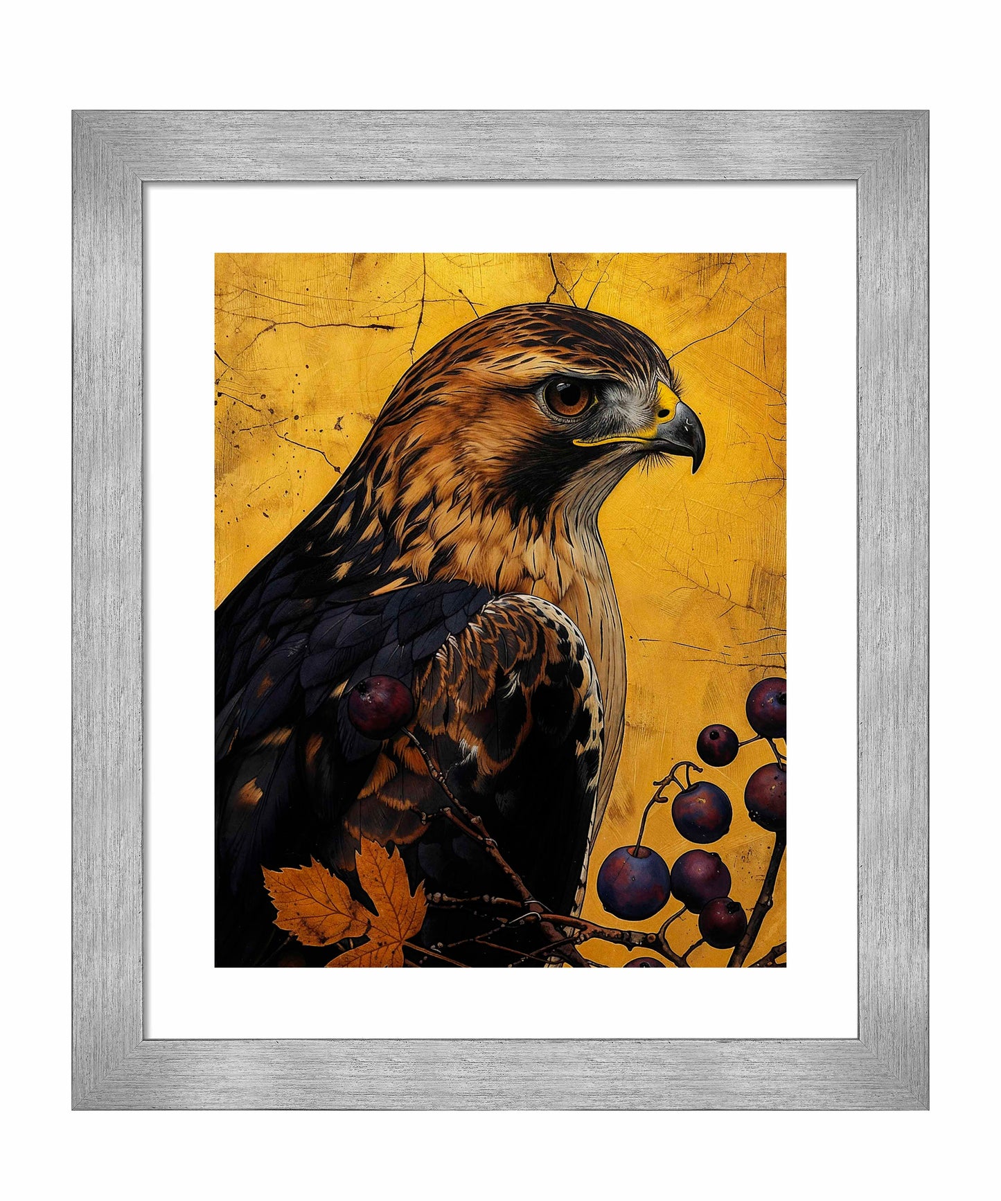 Golden Majesty - Hawk Among Berries - Art Prints