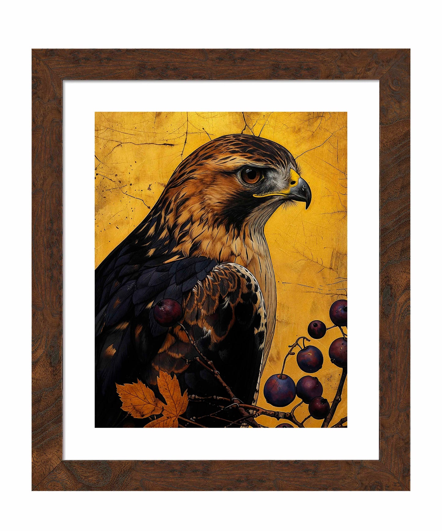 Golden Majesty - Hawk Among Berries - Art Prints