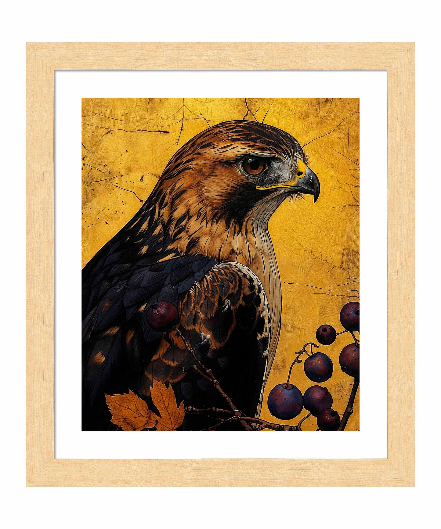 Golden Majesty - Hawk Among Berries - Art Prints