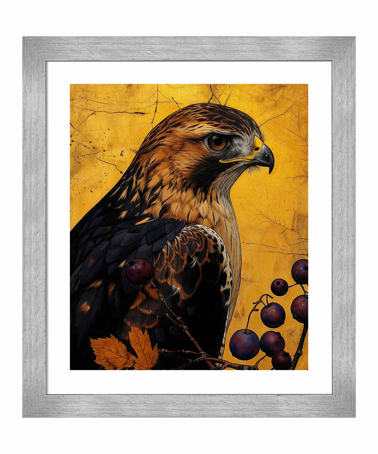 Golden Majesty - Hawk Among Berries - Art Prints